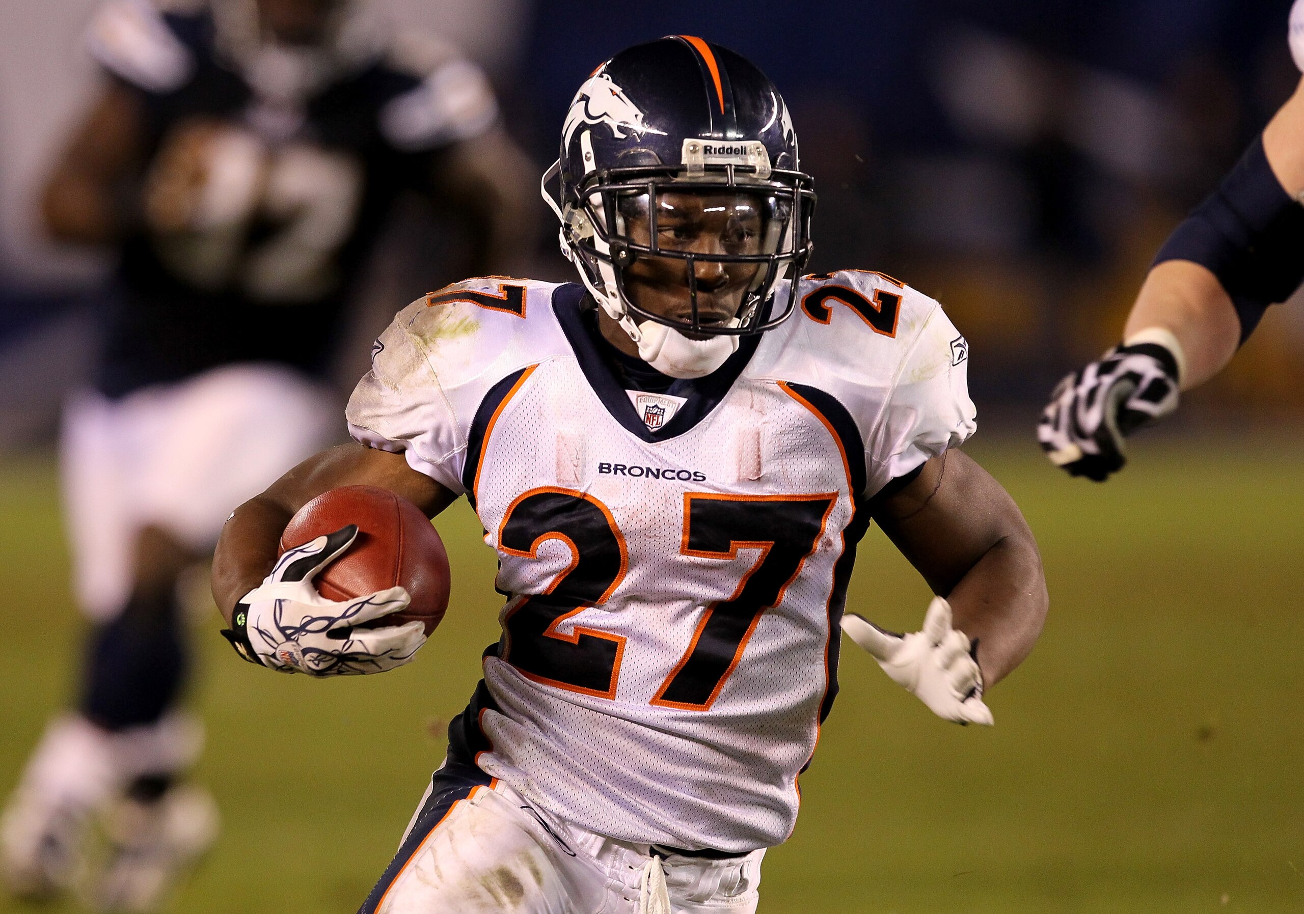 SAN DIEGO - NOVEMBER 22: Running back Knowshon Moreno #27 of the Denver Broncos carries the ball against the San Diego Chargers at Qualcomm Stadium on November 22, 2010 in San Diego, California. The Chargers won 35-14.   (Photo by Stephen Dunn/Getty Image