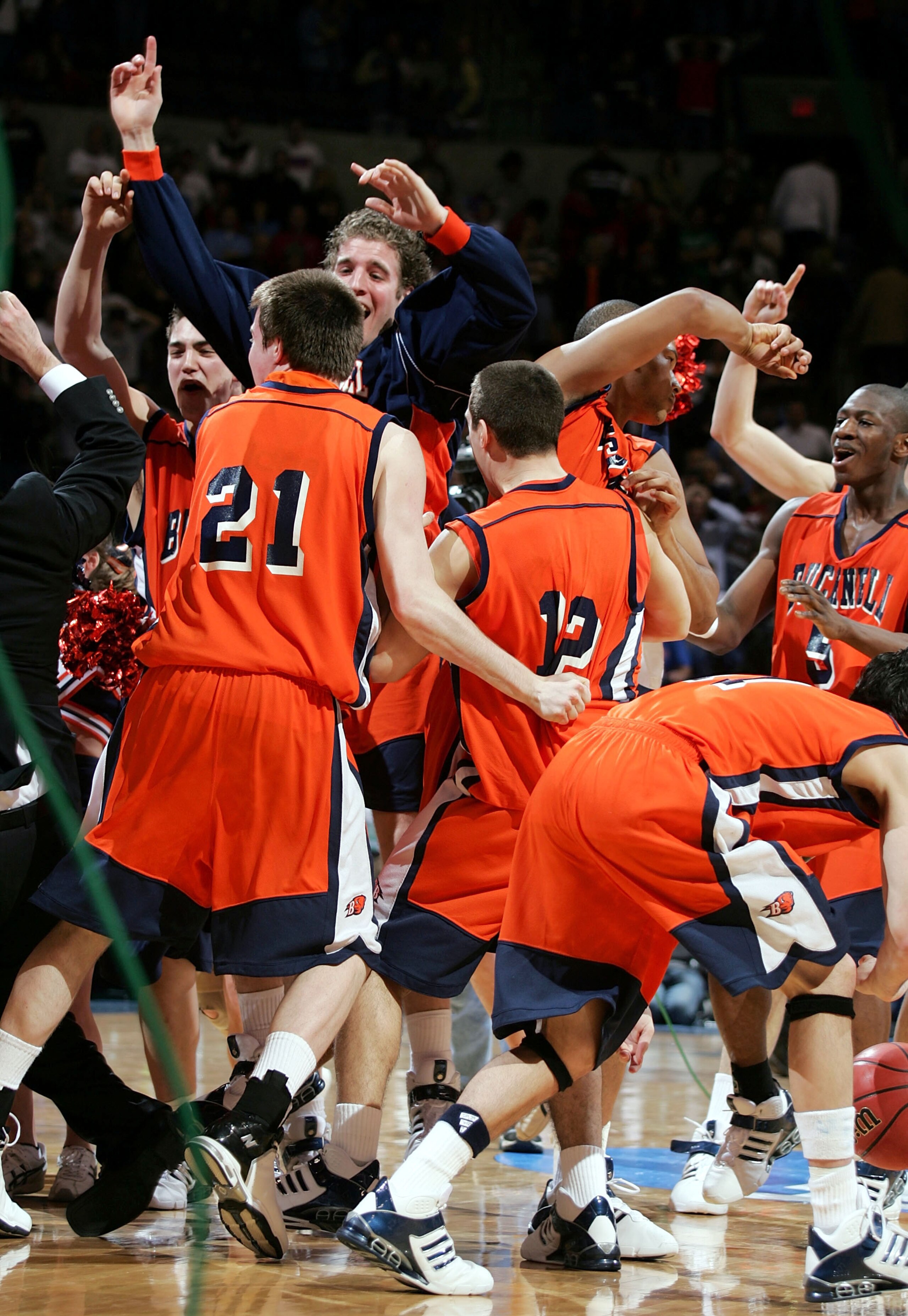 OKLAHOMA CITY - MARCH 18: The Bucknell Bison celebrate their upset against the Kansas Jayhawks during the first round of the NCAA Men's Basketball Championship on March 18, 2005 at the Ford Center in Oklahoma City, Oklahoma. Bucknell knocked off No. 3 s OKLAHOMA CITY - MARCH 18: The Bucknell Bison celebrate their upset against the Kansas Jayhawks during the first round of the NCAA Men's Basketball Championship on March 18, 2005 at the Ford Center in Oklahoma City, Oklahoma. Bucknell knocked off No. 3 s