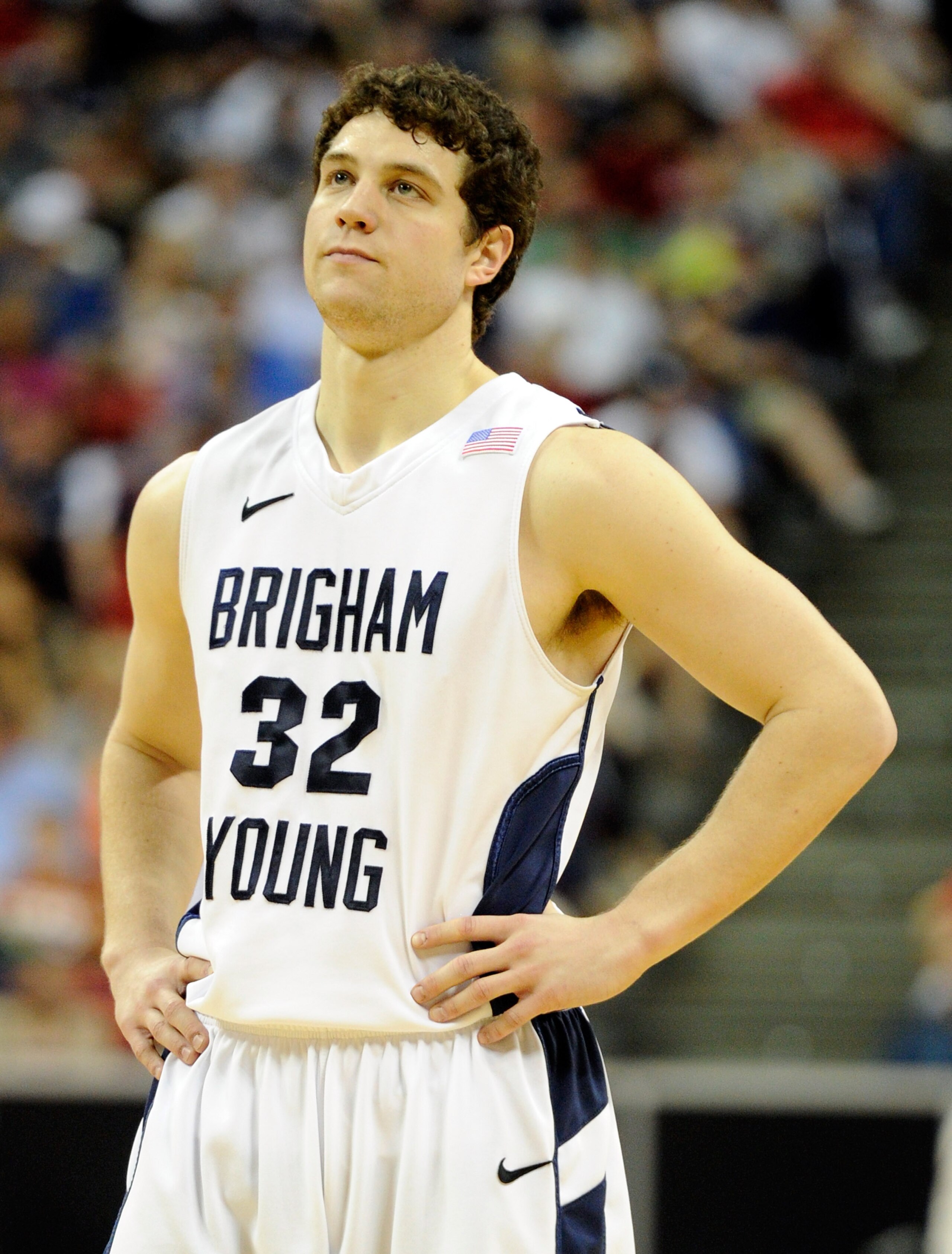 LAS VEGAS, NV - MARCH 12:  Jimmer Fredette #32 of the Brigham Young University Cougars reacts during BYU's 72-54 loss to the San Diego State Aztecs in the championship game of the Conoco Mountain West Conference Basketball tournament at the Thomas & Mack