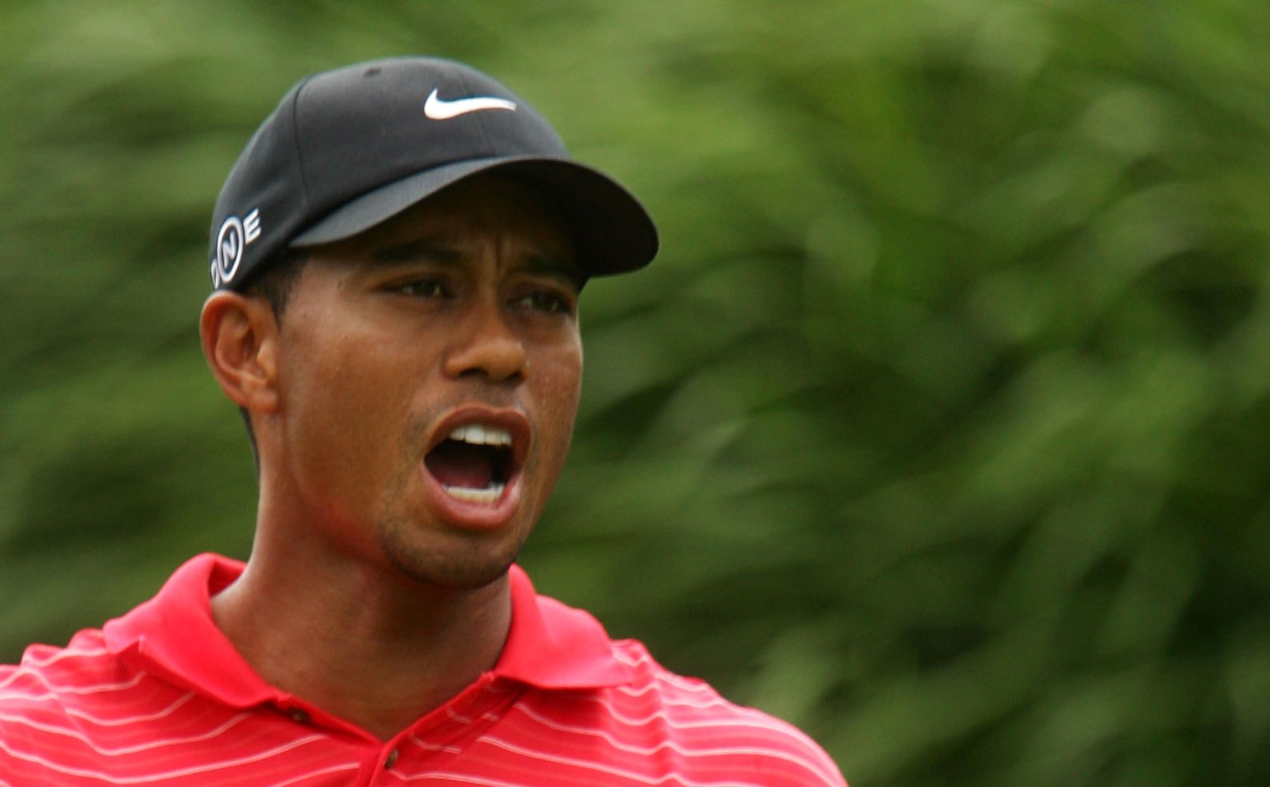 AKRON, OH - AUGUST 27:  Tiger Woods yells 'fore' on the 16th tee during the Bridgestone Invitational at Firestone Country Club August 27, 2006 in Akron, Ohio.  (Photo by Kyle Auclair/Getty Images)