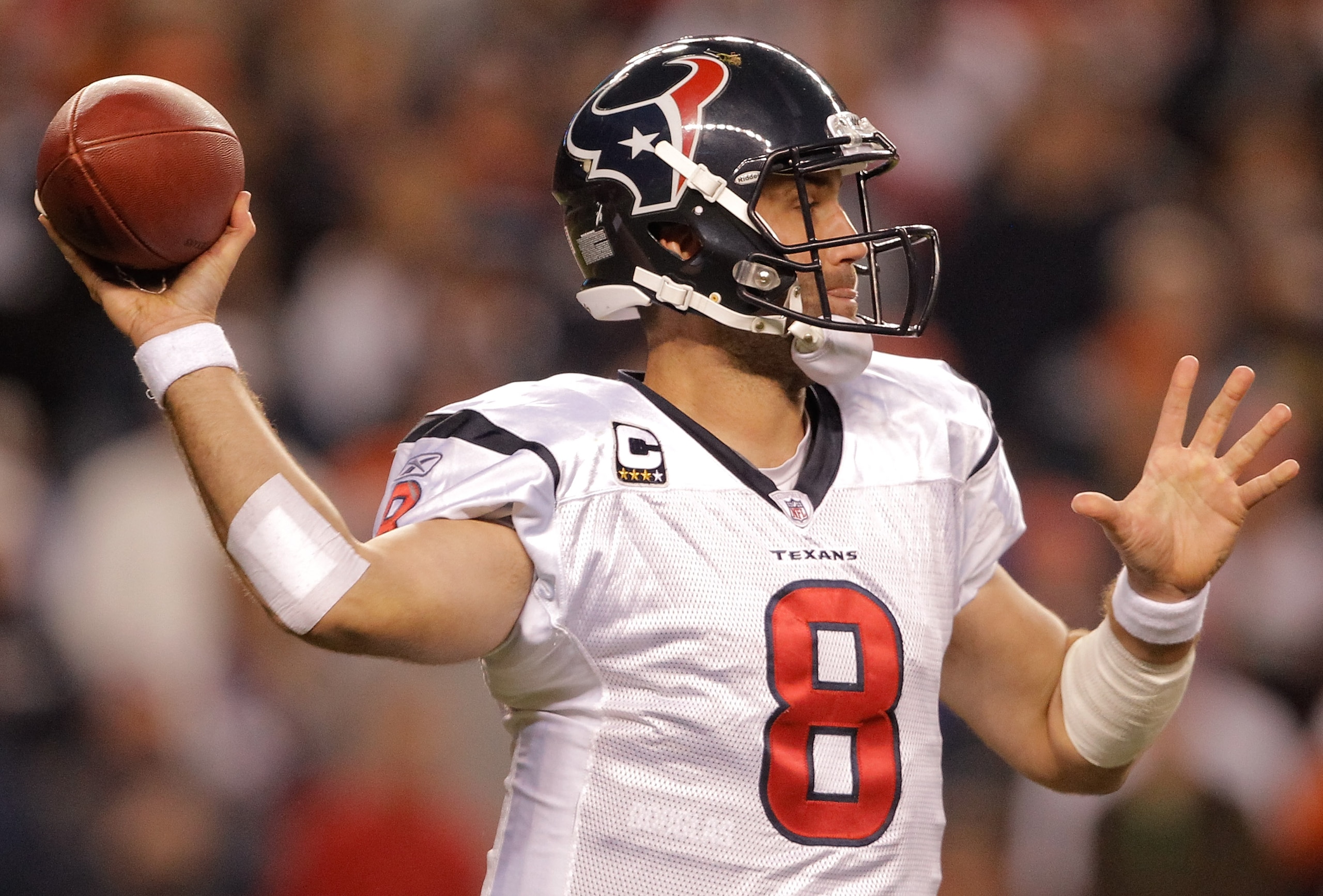 DENVER - DECEMBER 26:  Quarterback Matt Schaub #8 of the Houston Texans throws a pass against the Denver Broncos during the fourth quarter at INVESCO Field at Mile High on December 26, 2010 in Denver, Colorado.  The Denver Broncos defeated the Houston Tex