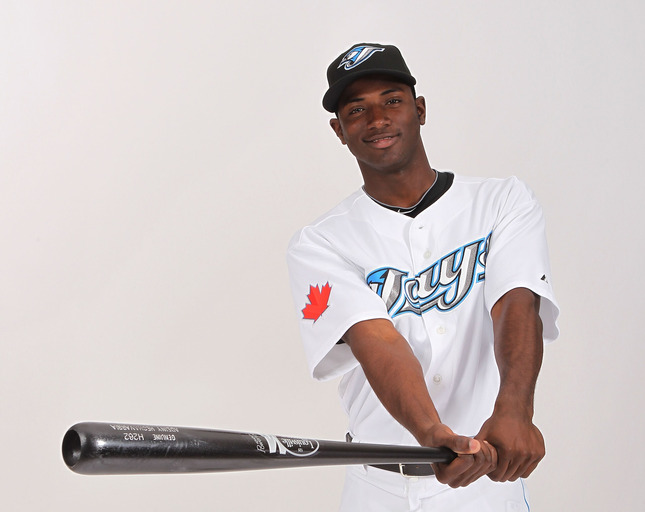 DUNEDIN, FL - FEBRUARY 20:  Adeiny Hechavarria #3 of the Toronto Blue Jays poses during photo day at Florida Auto Exchange Stadium on February 20, 2011 in Dunedin, Florida.  (Photo by Nick Laham/Getty Images)