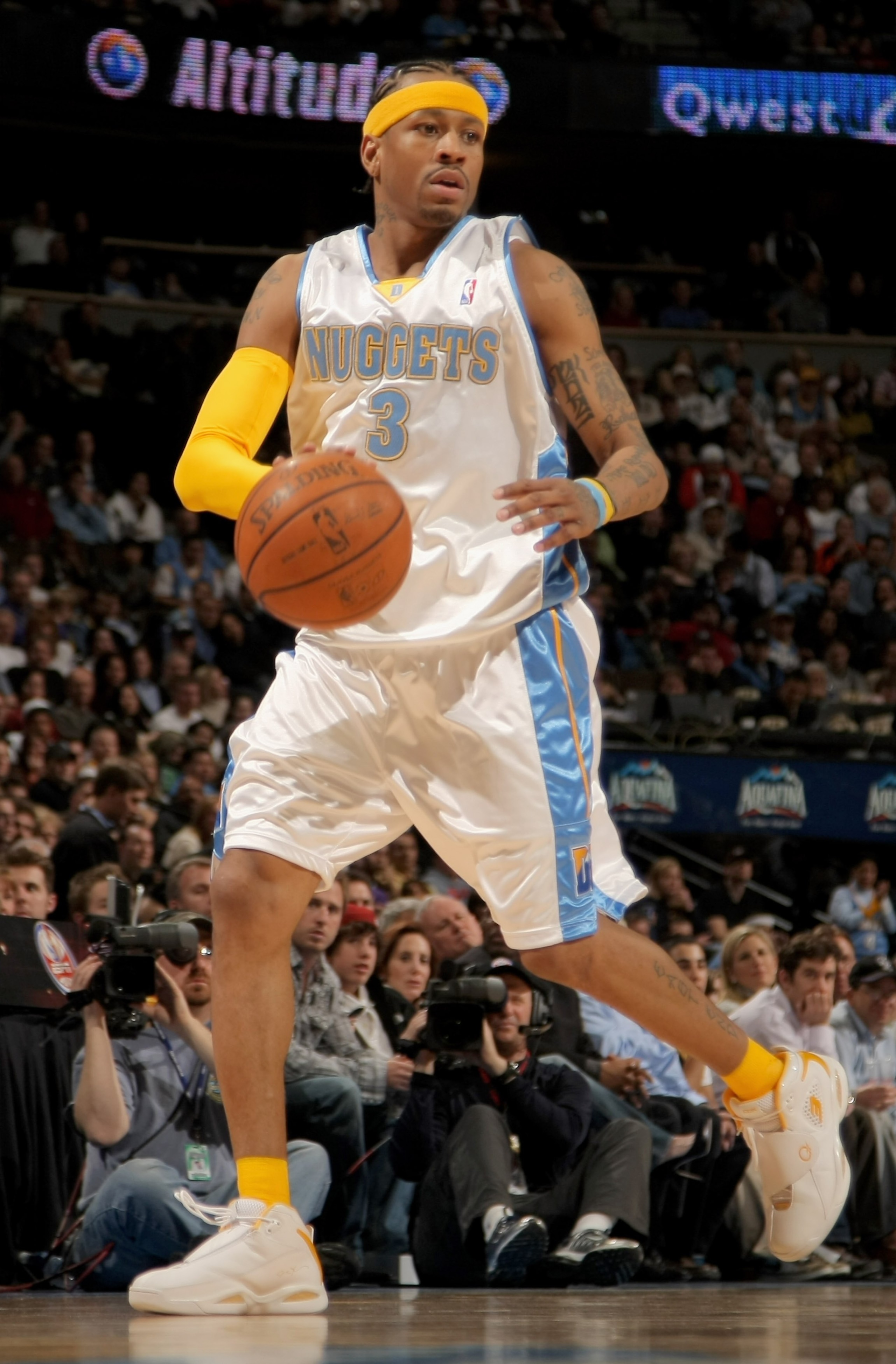 DENVER - MARCH 05: Allen Iverson #3 of the Denver Nuggets controls the ball against the Phoenix Suns at the Pepsi Center on March 5, 2008 in Denver, Colorado. The Nuggets defeated the Suns 126-113. (Photo by Doug Pensinger/Getty Images) DENVER - MARCH 05: Allen Iverson #3 of the Denver Nuggets controls the ball against the Phoenix Suns at the Pepsi Center on March 5, 2008 in Denver, Colorado. The Nuggets defeated the Suns 126-113. (Photo by Doug Pensinger/Getty Images)