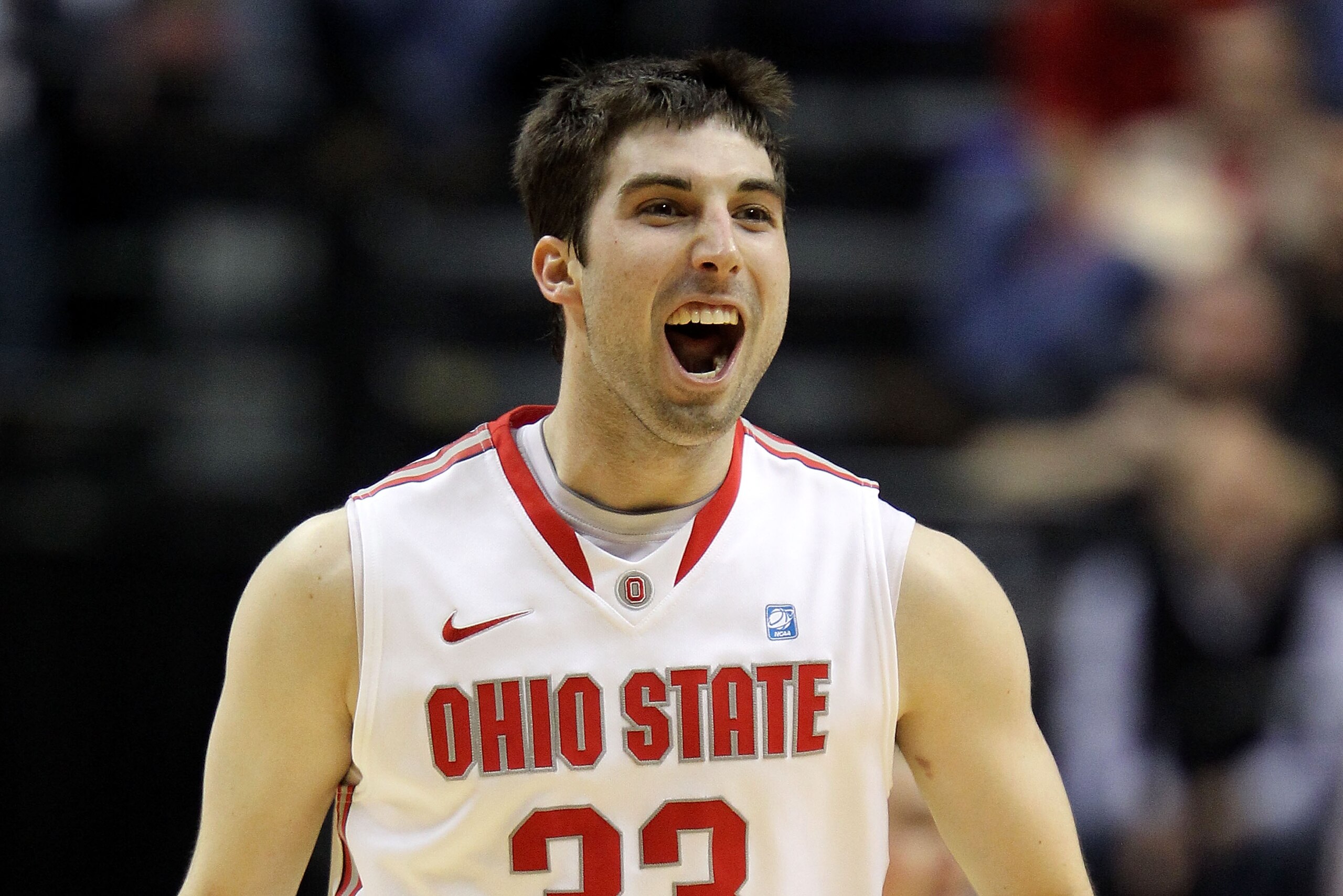 INDIANAPOLIS, IN - MARCH 12:  Jon Diebler #33 of the Ohio State Buckeyes reacts against the Michigan Wolverines during the semifinals of the 2011 Big Ten Men's Basketball Tournament at Conseco Fieldhouse on March 12, 2011 in Indianapolis, Indiana.  (Photo