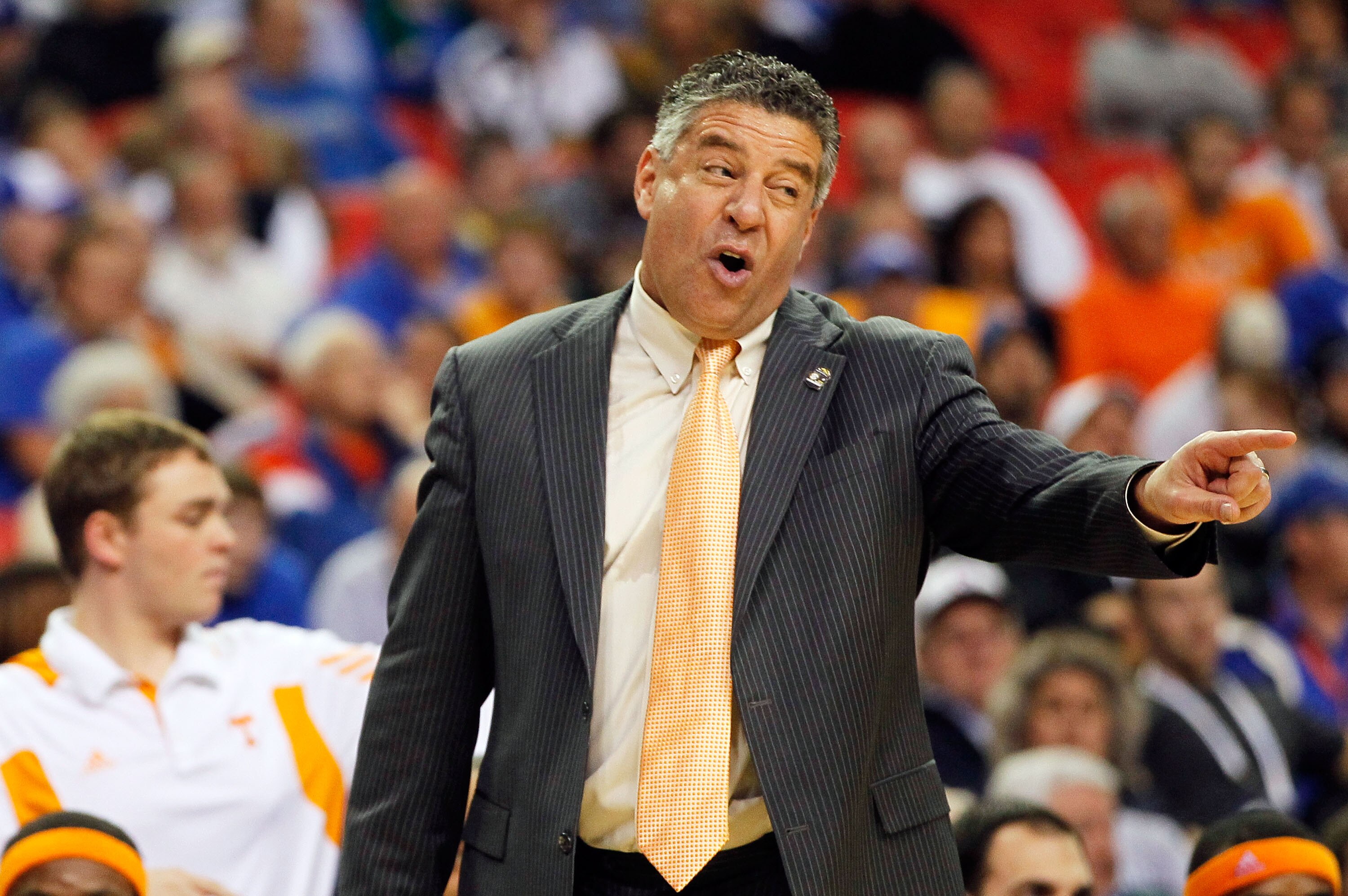 ATLANTA, GA - MARCH 10:  Head coach Bruce Pearl of the Tennessee Volunteers reacts during their game against the Arkansas Razorbacks in the first round of the SEC Men's Basketball Tournament at the Georgia Dome on March 10, 2011 in Atlanta, Georgia.  (Pho