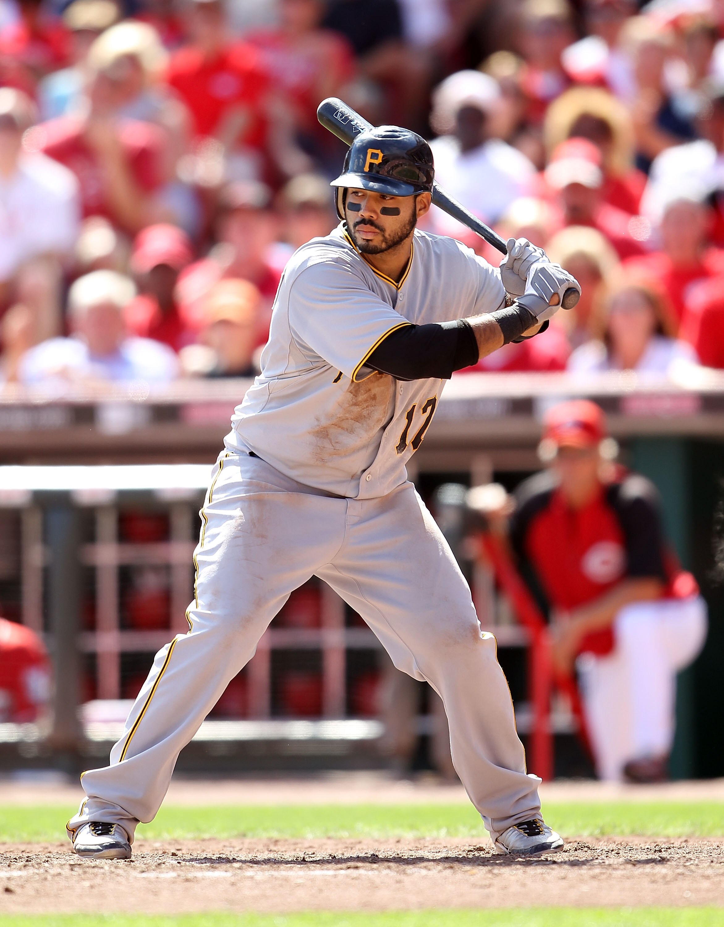 CINCINNATI - SEPTEMBER 12:  Pedro Alvarez #17 of the Pittsburgh Pirates is pictured during the game against the Cincinnati Reds at Great American Ballpark on September 12, 2010 in Cincinnati, Ohio.  (Photo by Andy Lyons/Getty Images)