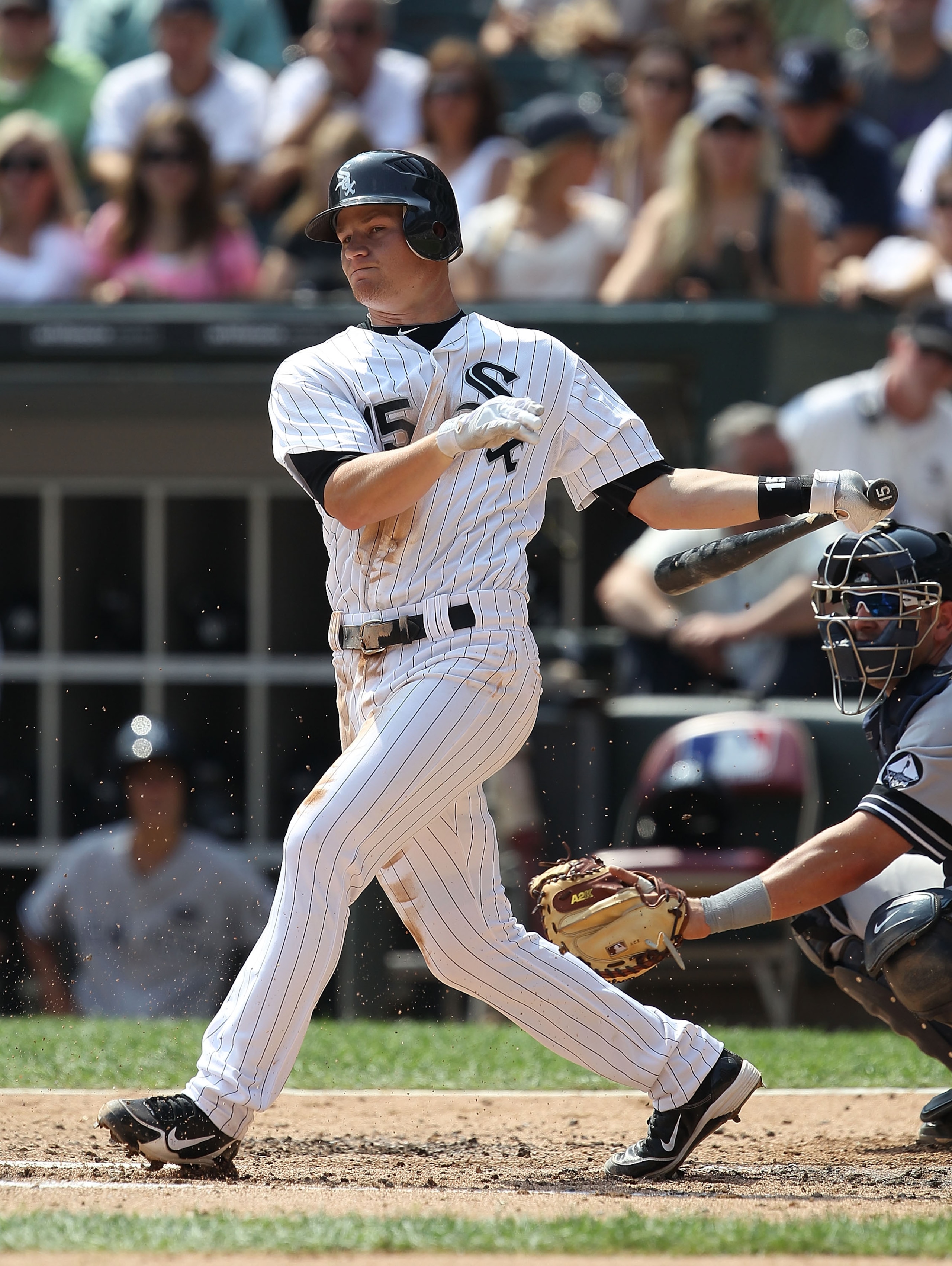 CHICAGO - AUGUST 29: Gordon Beckham #15 of the Chicago White Sox hits the ball against the New York Yankees at U.S. Cellular Field on August 29, 2010 in Chicago, Illinois. The Yankees defeated the White Sox 2-1. (Photo by Jonathan Daniel/Getty Images)