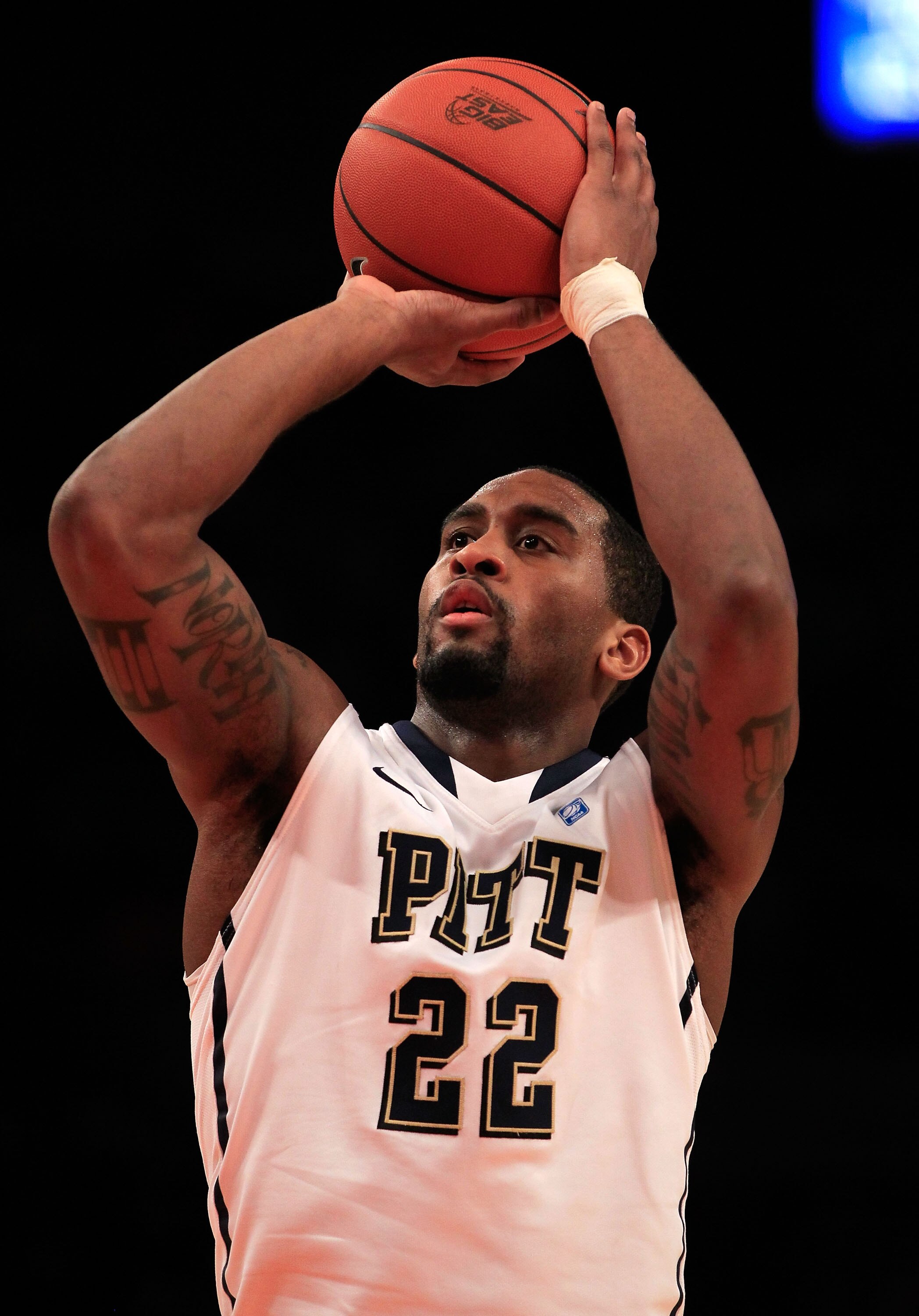 NEW YORK, NY - MARCH 10: Brad Wanamaker #22 of the Pittsburgh Panthers shoots a free throw against the Connecticut Huskies during the quarterfinals of the 2011 Big East Men's Basketball Tournament presented by American Eagle Outfitters  at Madison Square