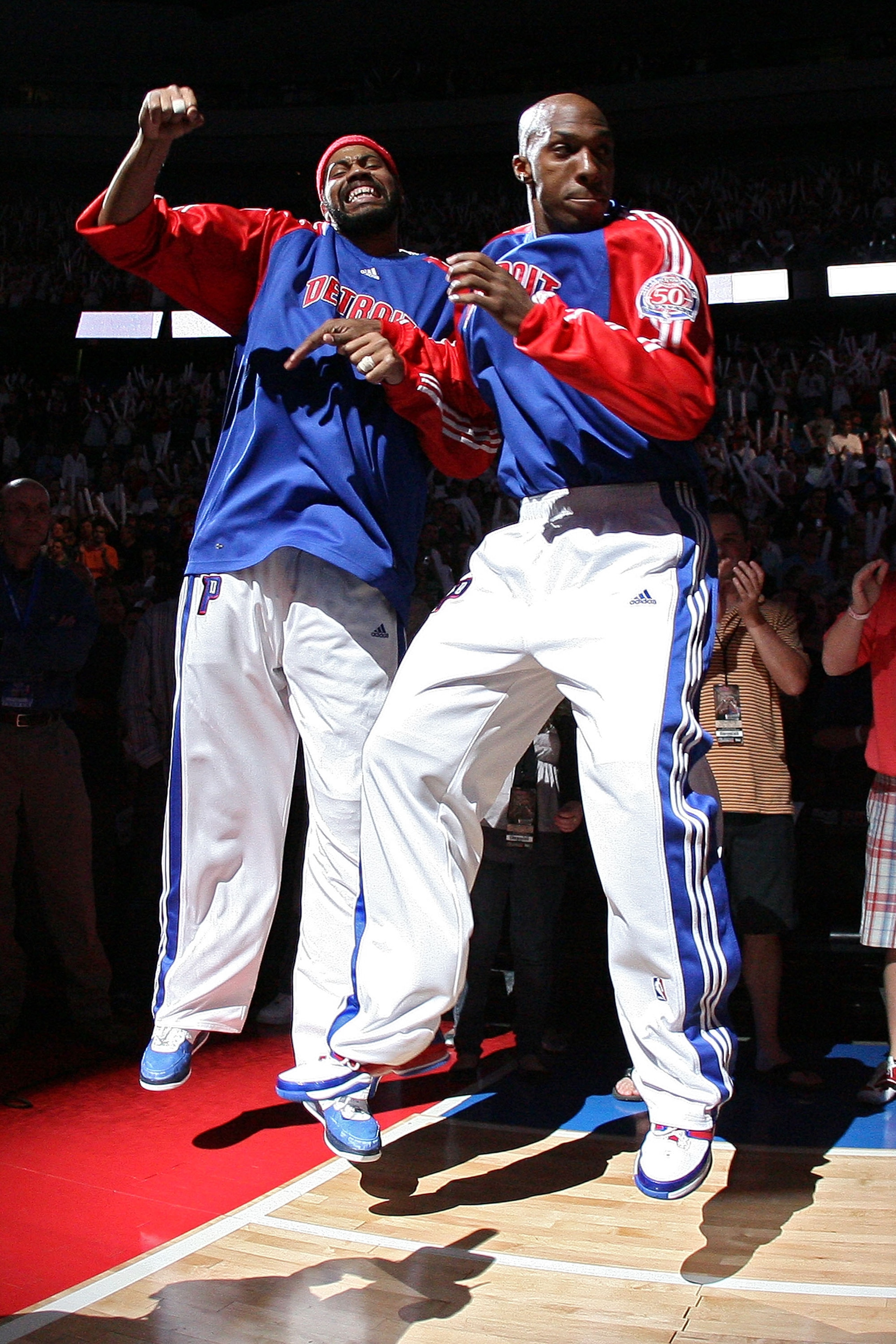 AUBURN HILLS, MI - MAY 30: Rasheed Wallace #36 and Chauncey Billups #1 of the Detroit Pistons are introduced before taking on the Boston Celtics during Game Six of the Eastern Conference finals during the 2008 NBA Playoffs at the Palace of Auburn Hills o AUBURN HILLS, MI - MAY 30: Rasheed Wallace #36 and Chauncey Billups #1 of the Detroit Pistons are introduced before taking on the Boston Celtics during Game Six of the Eastern Conference finals during the 2008 NBA Playoffs at the Palace of Auburn Hills o