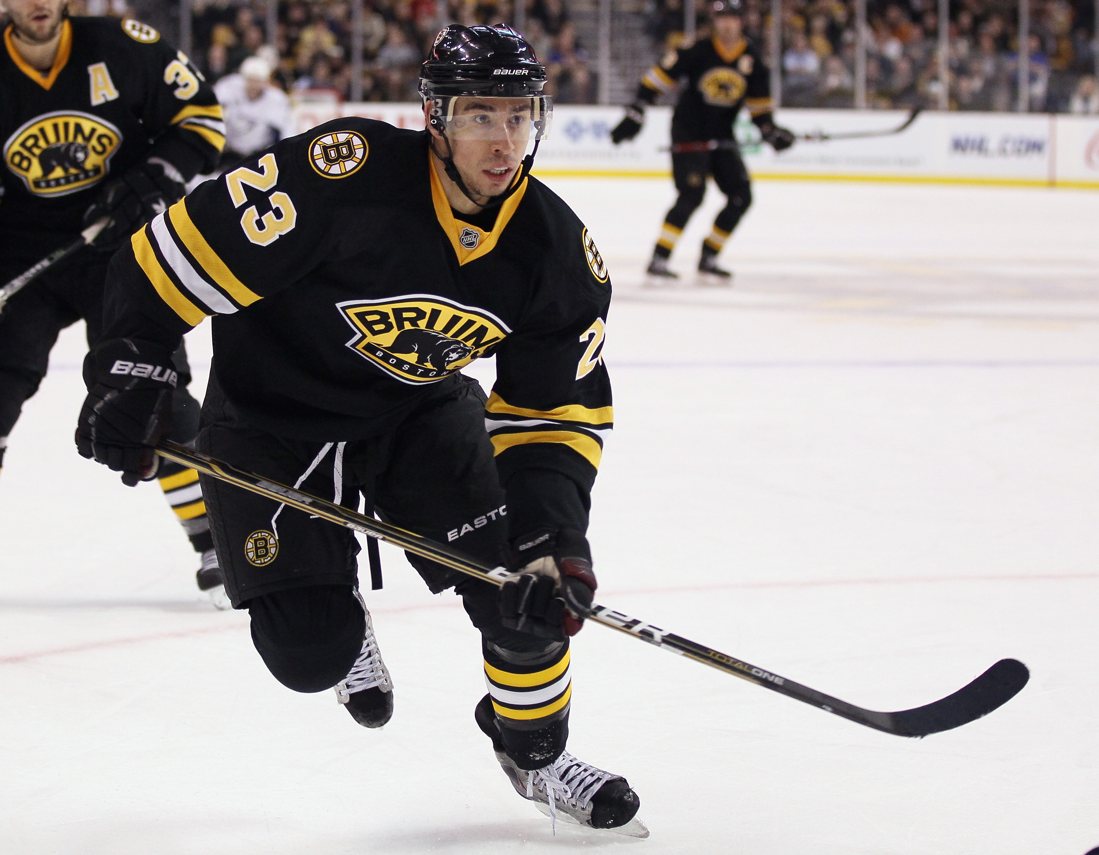 BOSTON, MA - MARCH 03: Chris Kelly #23 of the Boston Bruins skates in the third period against the Tampa Bay Lightning on March 3, 2011 at the TD Garden in Boston, Massachusetts. The Boston Bruins defeated the Tampa Bay Lightning 2-1. (Photo by Elsa/Get