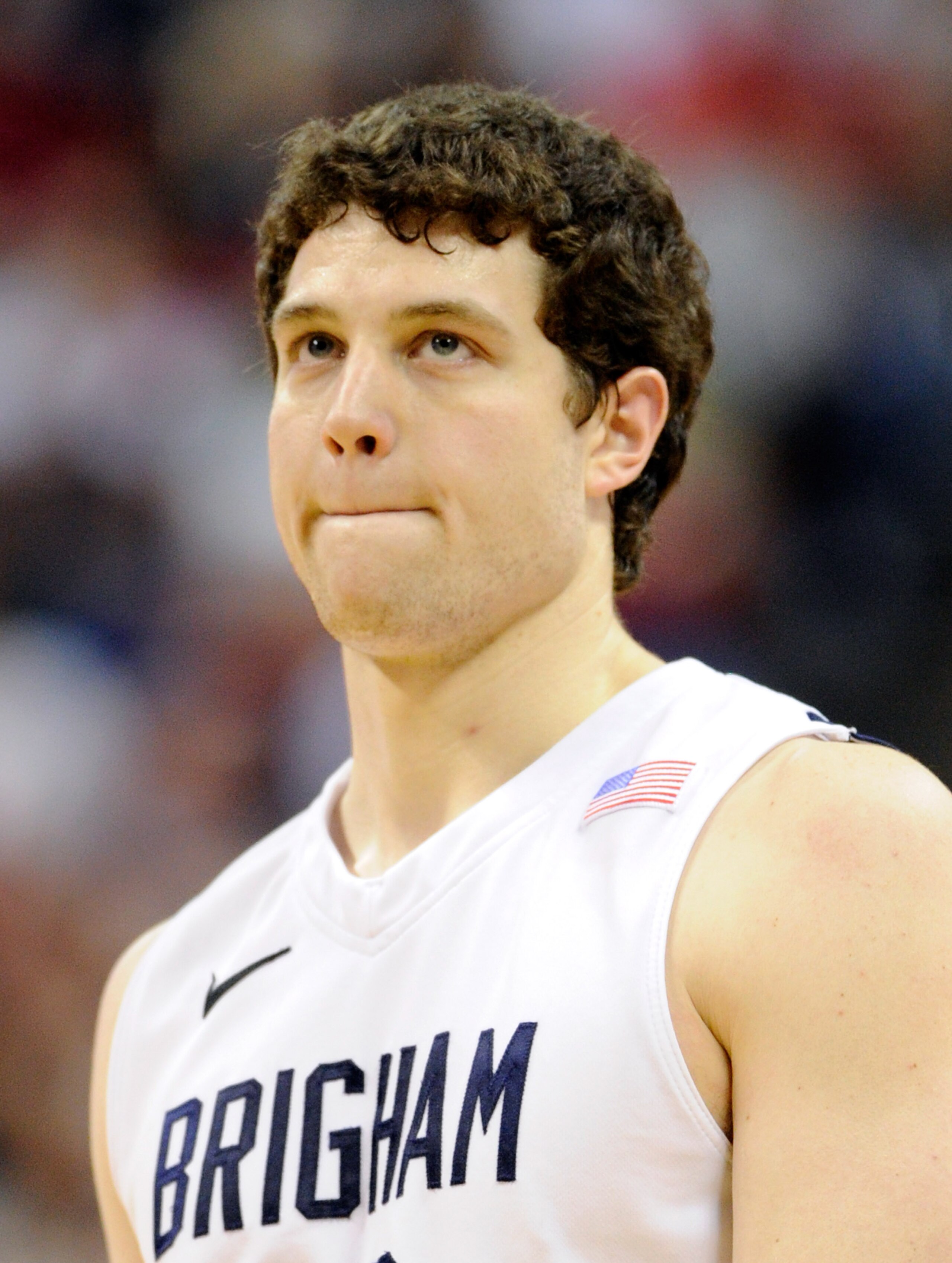 LAS VEGAS, NV - MARCH 12:  Jimmer Fredette #32 of the Brigham Young University Cougars reacts during BYU's 72-54 loss to the San Diego State Aztecs in the championship game of the Conoco Mountain West Conference Basketball tournament at the Thomas & Mack