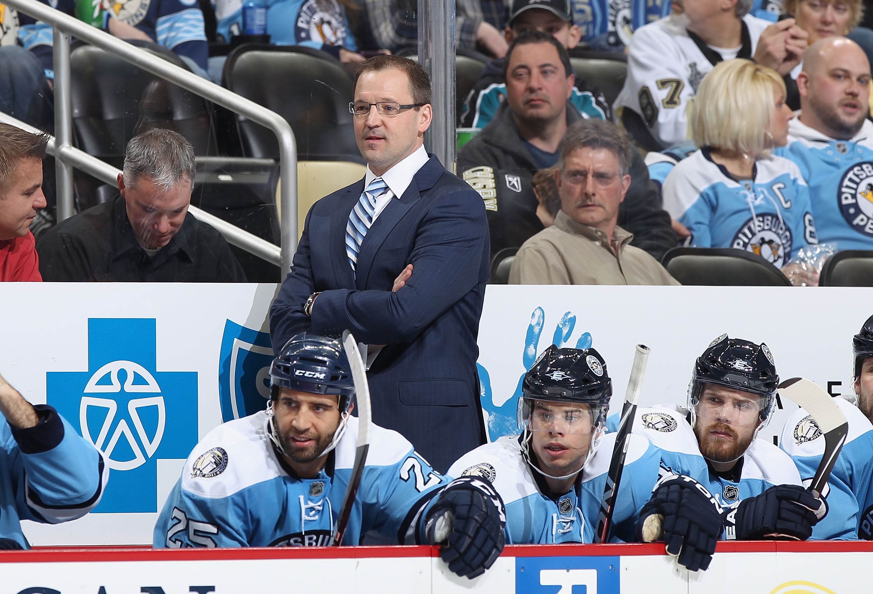 PITTSBURGH, PA - FEBRUARY 23:  Head coach Dan Bylsma of the Pittsburgh Penguins watches from the bench during the NHL game against the San Jose Sharks at Consol Energy Center on February 23, 2011 in Pittsburgh, Pennsylvania.  The Sharks defeated the Pengu