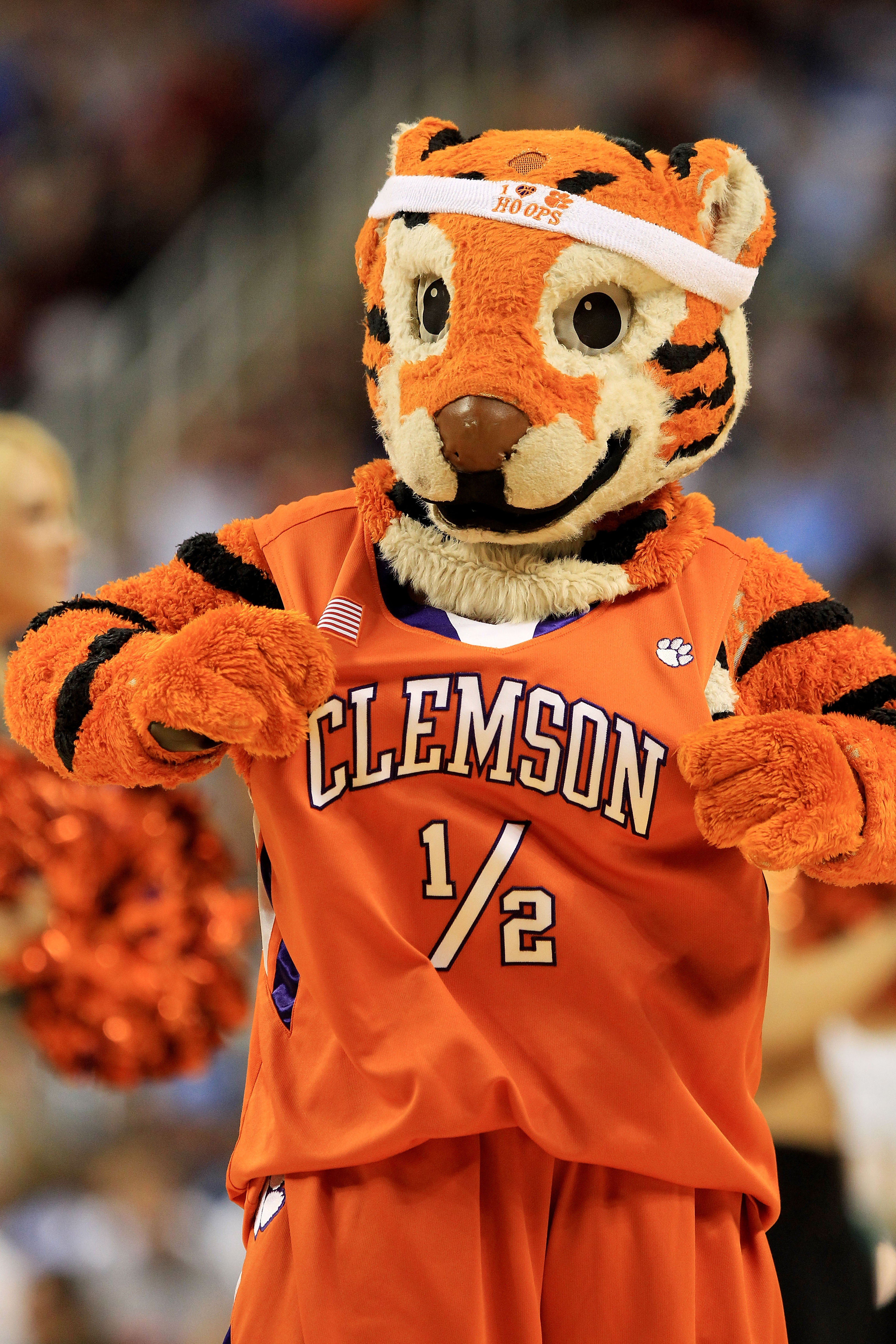 GREENSBORO, NC - MARCH 12: The Clemson Tigers mascot performs during the second half against the North Carolina Tar Heels in the semifinals of the 2011 ACC men's basketball tournament at the Greensboro Coliseum on March 12, 2011 in Greensboro, North Caro