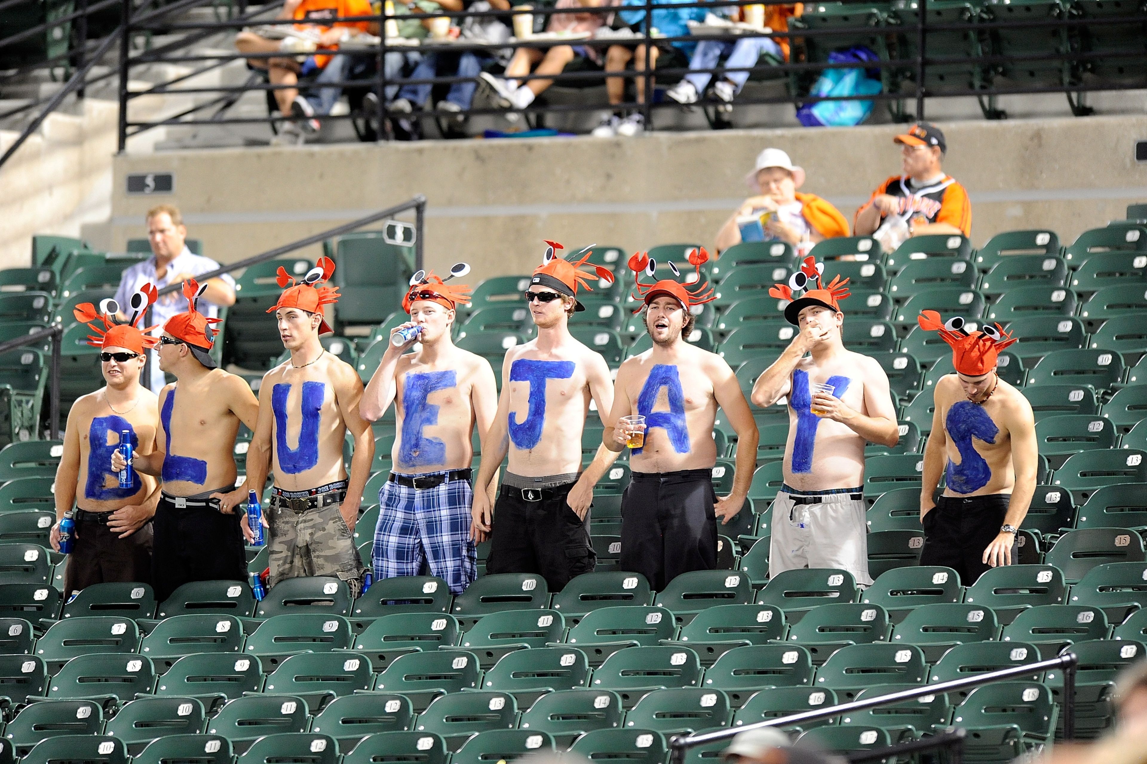 BALTIMORE - SEPTEMBER 13: Blue Jays fans watch the game between the Toronto Blue Jays and the Baltimore Orioles at Camden Yards on September 13, 2010 in Baltimore, Maryland. (Photo by Greg Fiume/Getty Images) BALTIMORE - SEPTEMBER 13: Blue Jays fans watch the game between the Toronto Blue Jays and the Baltimore Orioles at Camden Yards on September 13, 2010 in Baltimore, Maryland. (Photo by Greg Fiume/Getty Images)