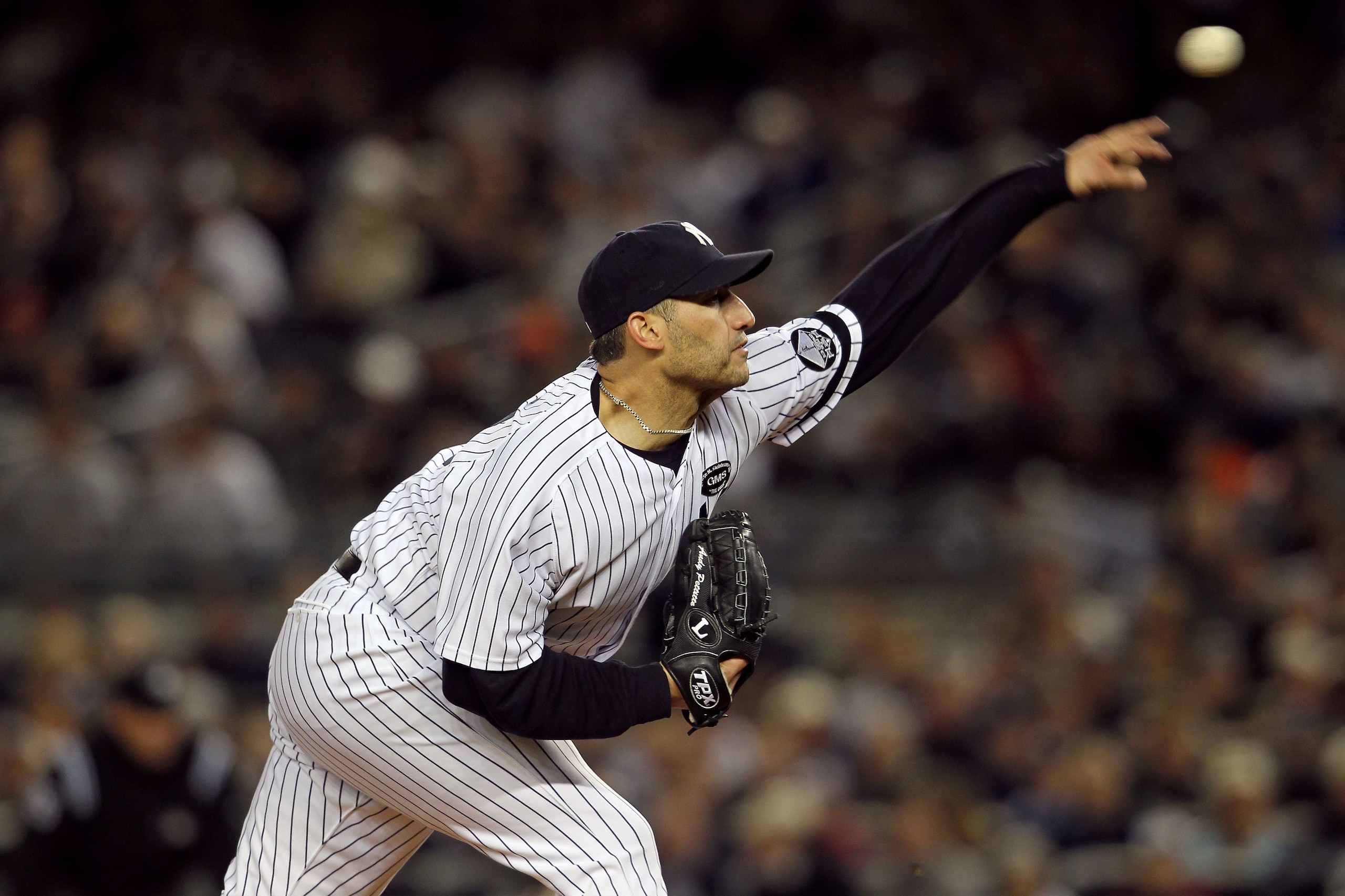 NEW YORK - OCTOBER 18:  Andy Pettitte #46 of the New York Yankees pitches against the Texas Rangers in Game Three of the ALCS during the 2010 MLB Playoffs at Yankee Stadium on October 18, 2010 in New York, New York.  (Photo by Nick Laham/Getty Images)