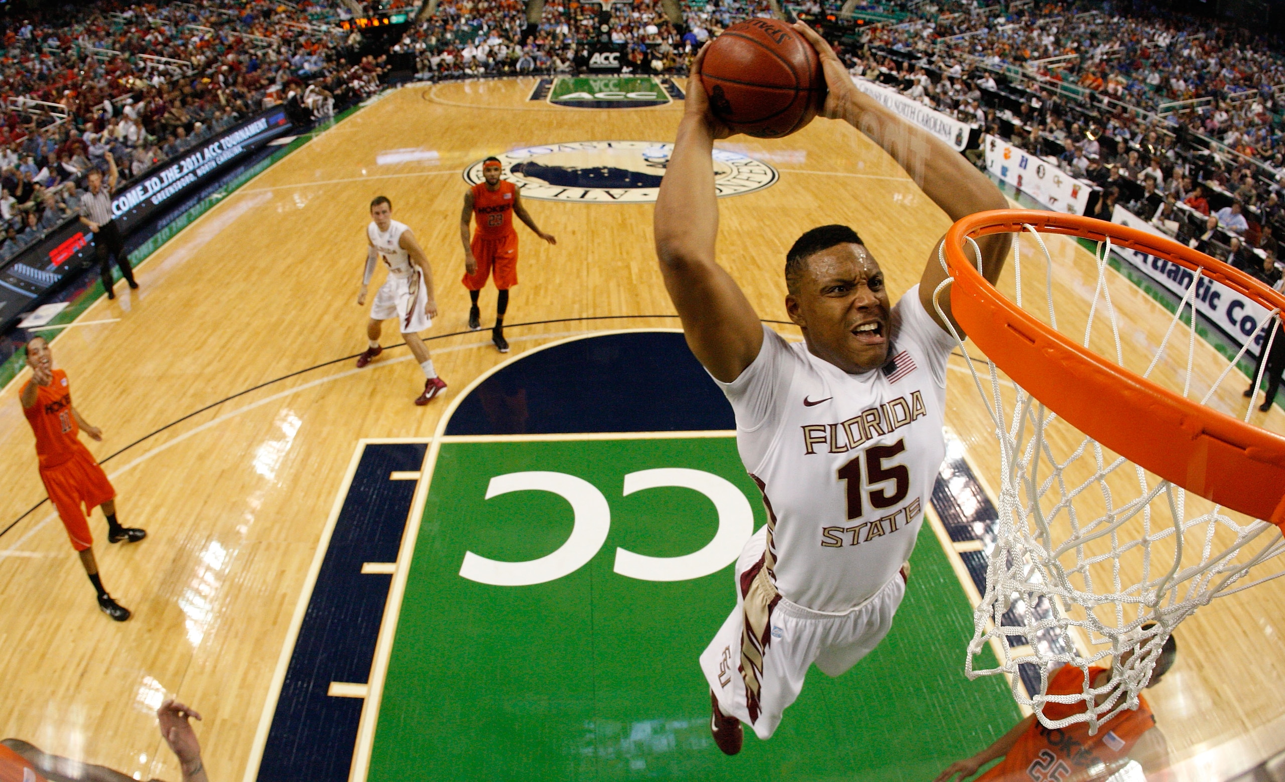 GREENSBORO, NC - MARCH 11:  Terrance Shannon #15 of the Florida State Seminoles shoots against the Virginia Tech Hokies in the quarterfinals of the 2011 ACC men's basketball tournament at the Greensboro Coliseum on March 11, 2011 in Greensboro, North Caro