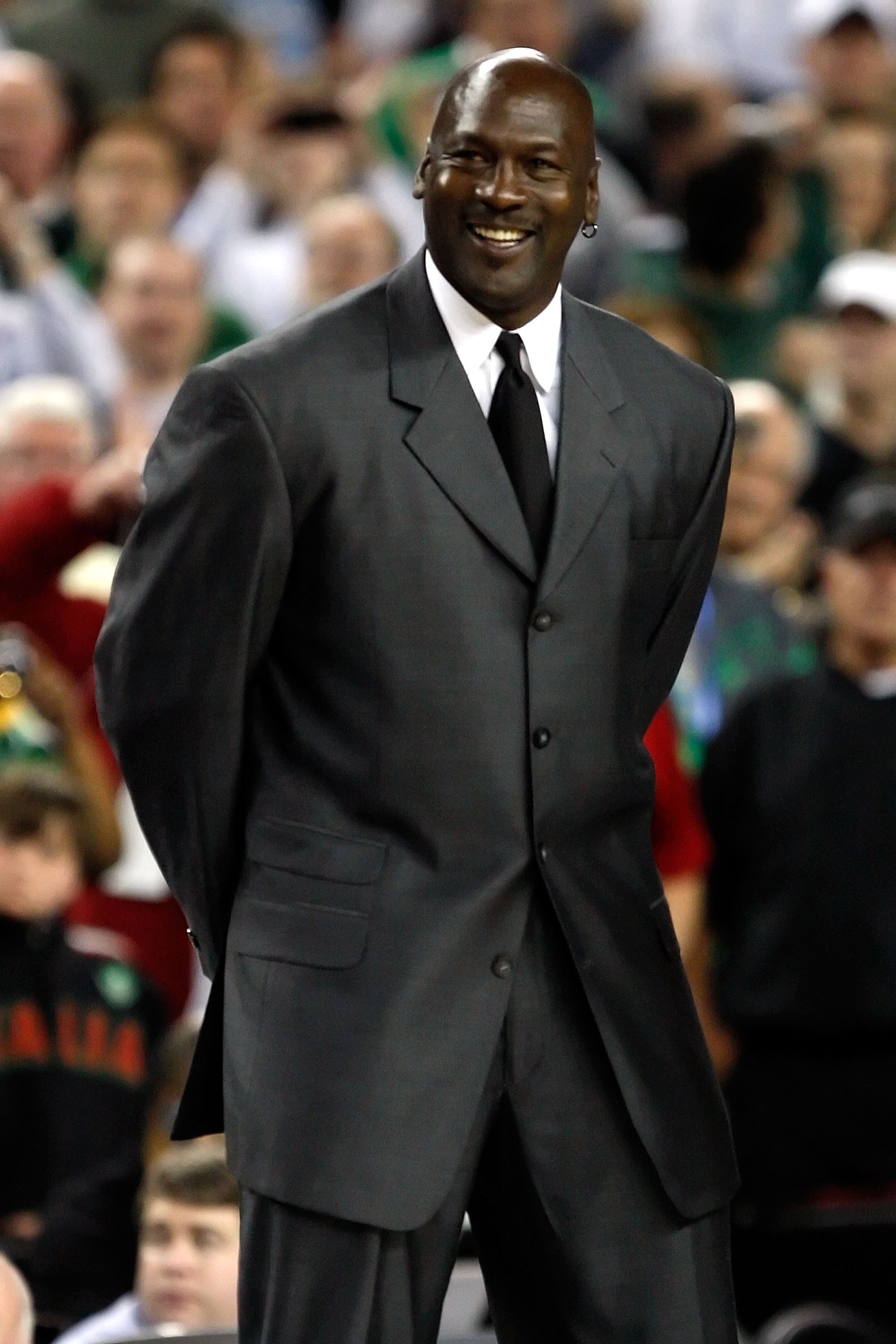 DETROIT - APRIL 06:  Michael Jordan is announced as a member of the 2009 Hall-of-Fame class at halftime of the Michigan State Spartans and the North Carolina Tar Heels during the 2009 NCAA Division I Men's Basketball National Championship game at Ford Fie