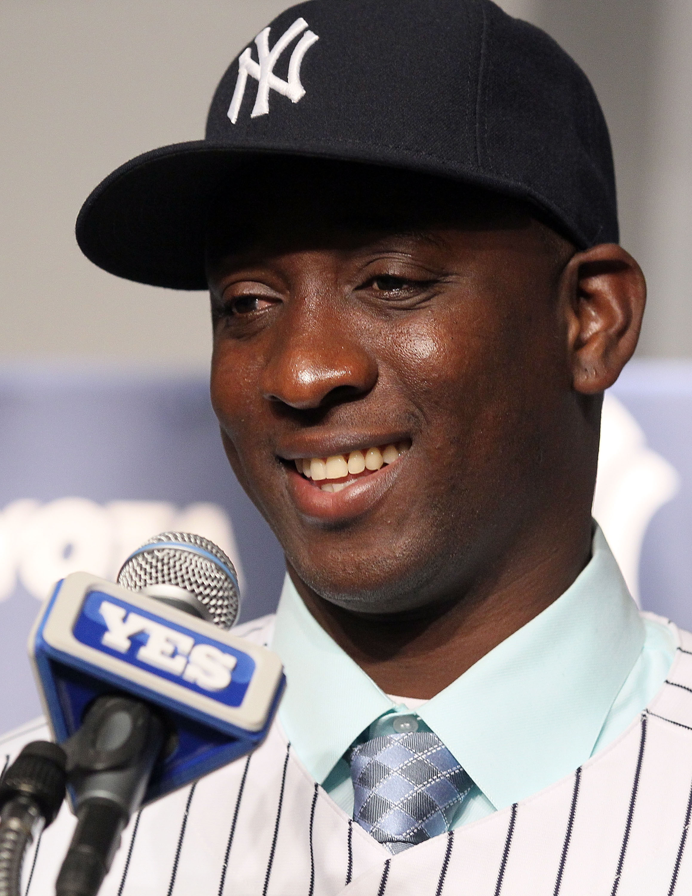 NEW YORK, NY - JANUARY 19:  Rafael Soriano of the New York Yankees speaks during his introduction press conference on January 19, 2011 at Yankee Stadium in the Bronx borough of New York City. The Yankees signed Soriano to a three year contract.  (Photo by