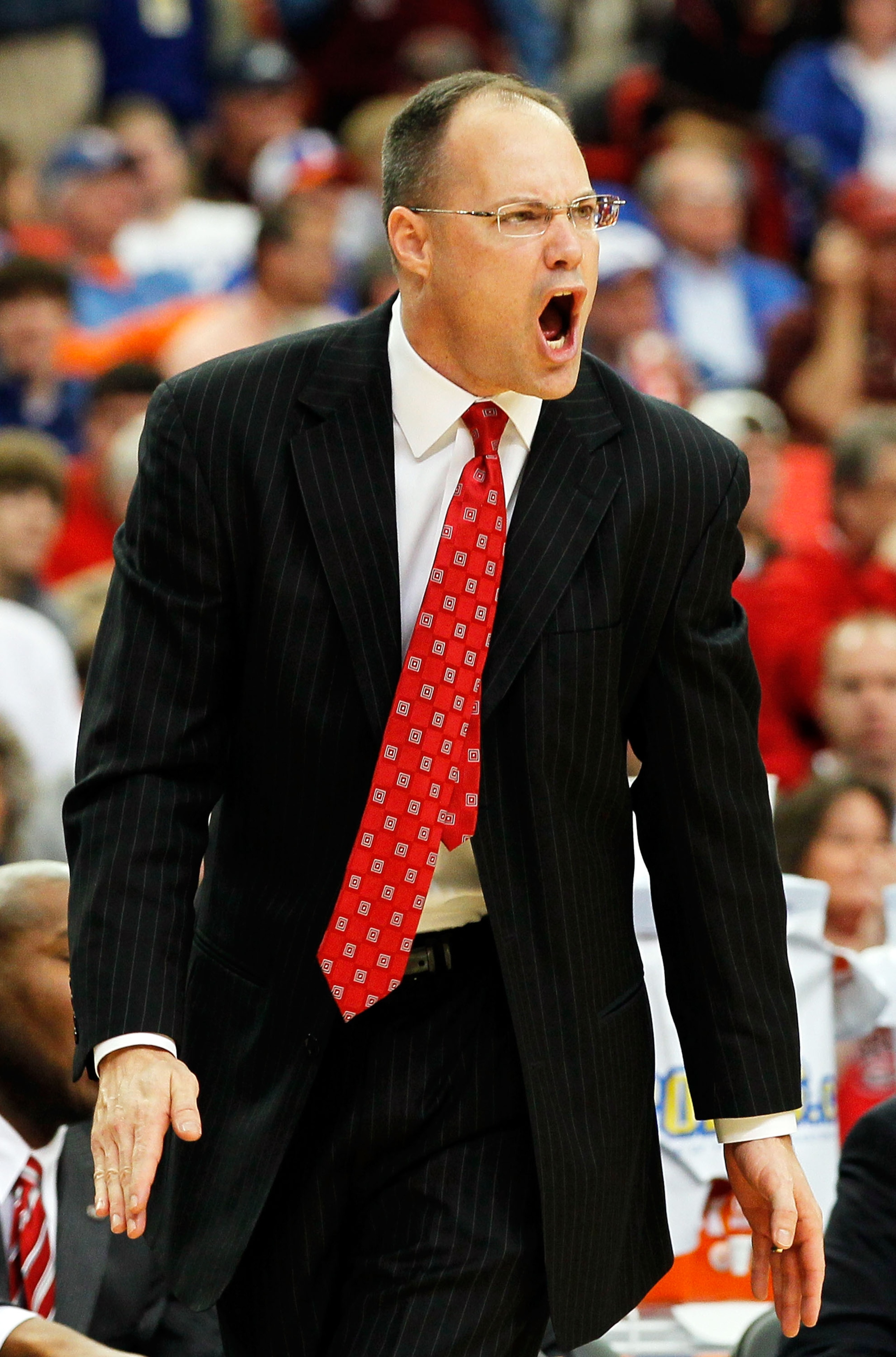 ATLANTA, GA - MARCH 11:  Head coach Mark Fox of the Georgia Bulldogs reacts during their game against the Alabama Crimson Tide in the quarterfinals of the SEC Men's Basketball Tournament at Georgia Dome on March 11, 2011 in Atlanta, Georgia.  (Photo by Ke