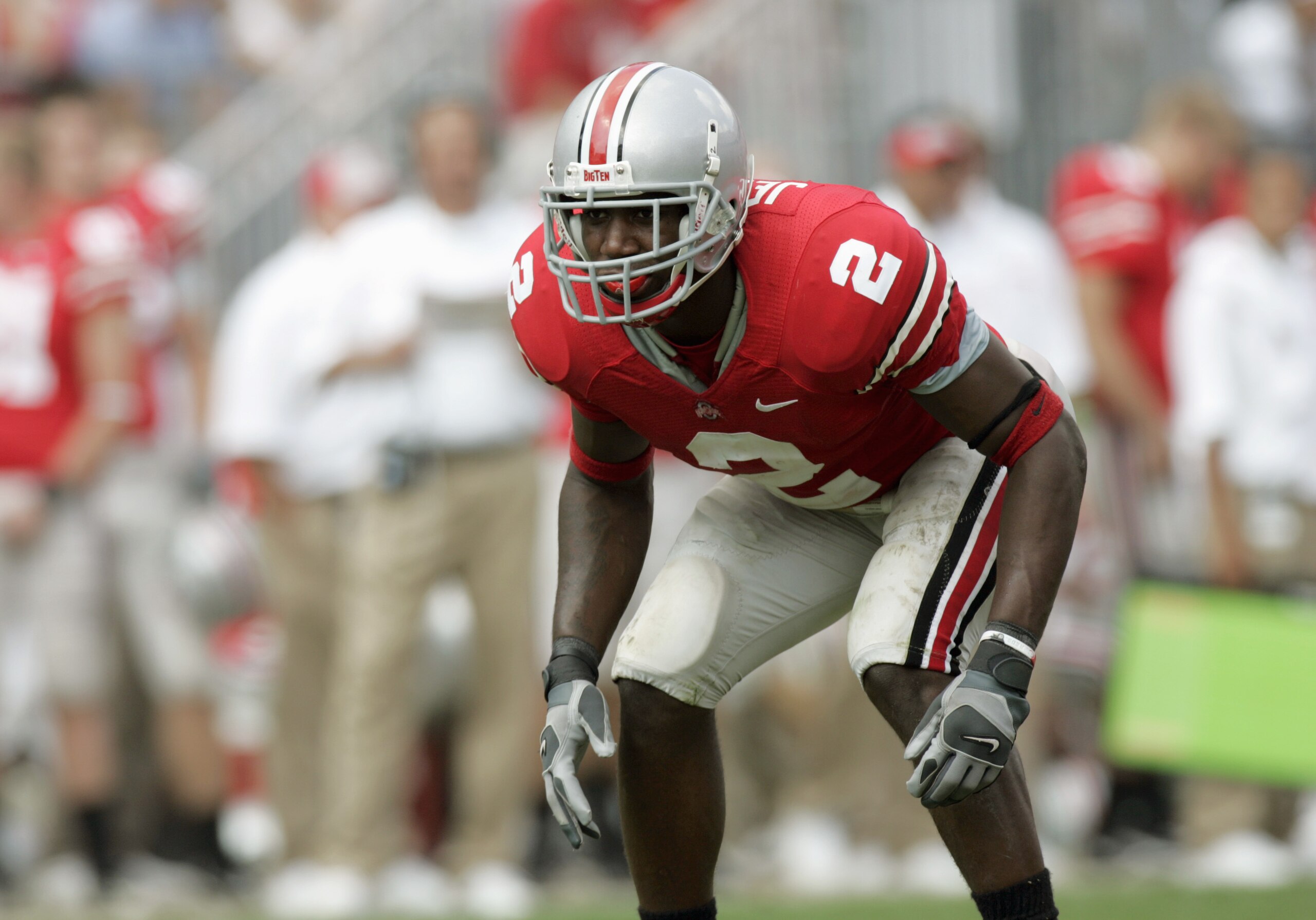 COLUMBUS, 0H - SEPTEMBER 16:  Malcolm Jenkins #2 of the Ohio State Buckeyes gets ready to move at the snap during the game against the Cincinnati Bearcats on September 16, 2006 at Ohio Stadium in Columbus, Ohio. (Photo By Gregory Shamus/Getty Images)