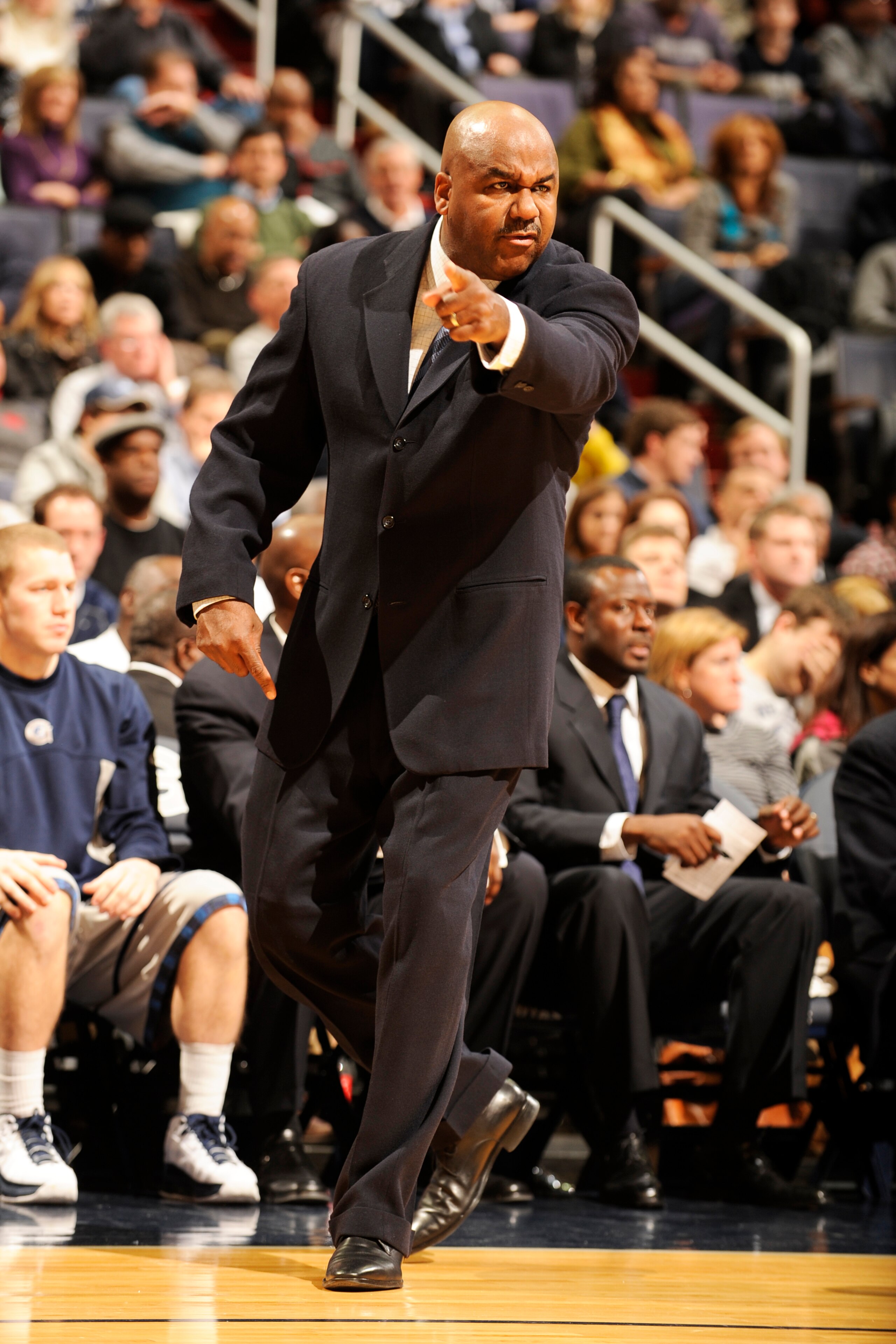 WASHINGTON, DC- JANUARY 12:  John Thompson III of the Georgetown Hoyas reacts to a play during a college basketball game against the Pittsburgh Panthers on January 12, 2011 at the Verizon Center in Washington, DC.   The Panthers won 72-57.  (Photo by Mitc