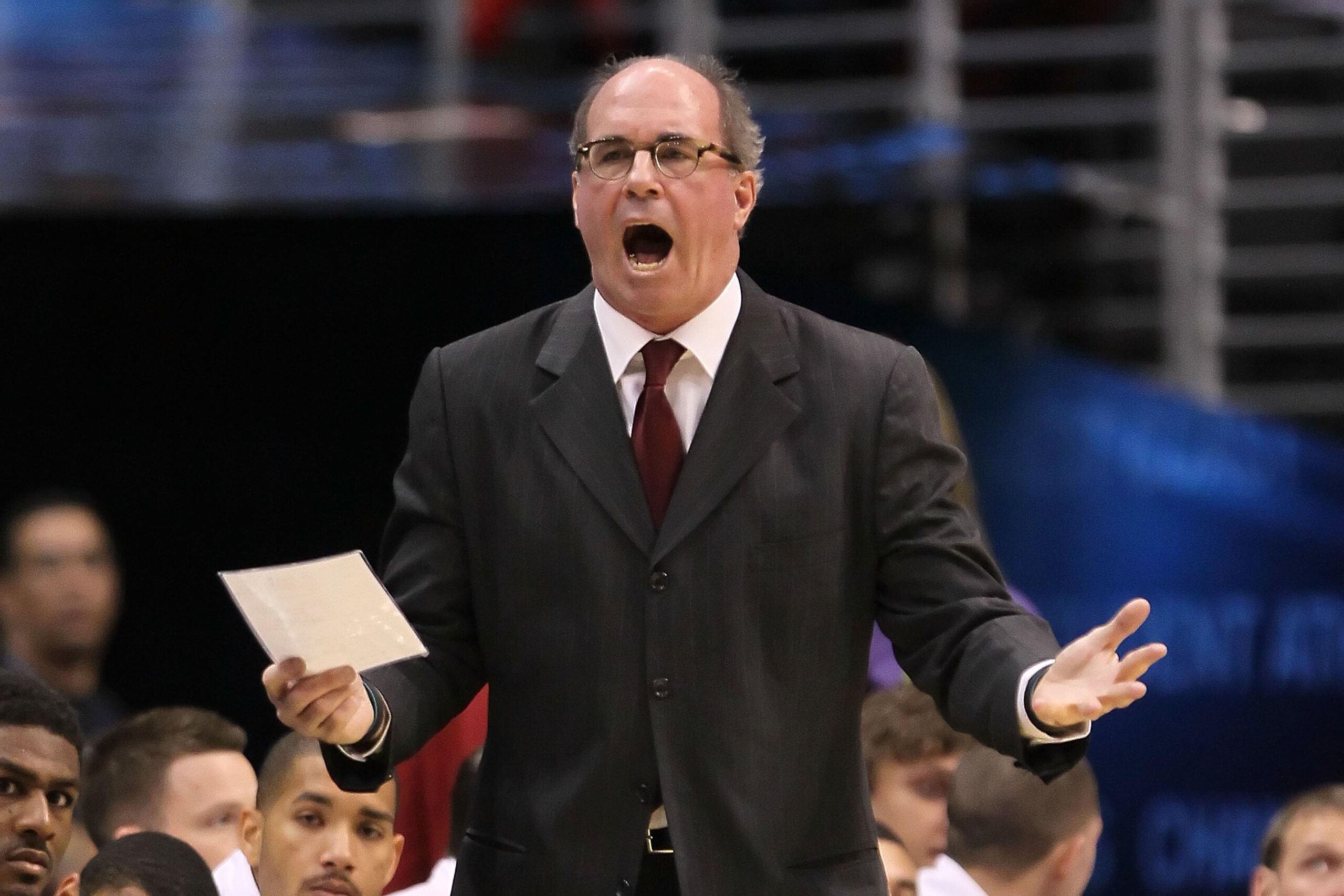 LOS ANGELES, CA - MARCH 10:  Head coach Kevin O'Neill of the USC Trojans reacts while taking on the California Golden Bears in the quarterfinals of the 2011 Pacific Life Pac-10 Men's Basketball Tournament at Staples Center on March 10, 2011 in Los Angeles