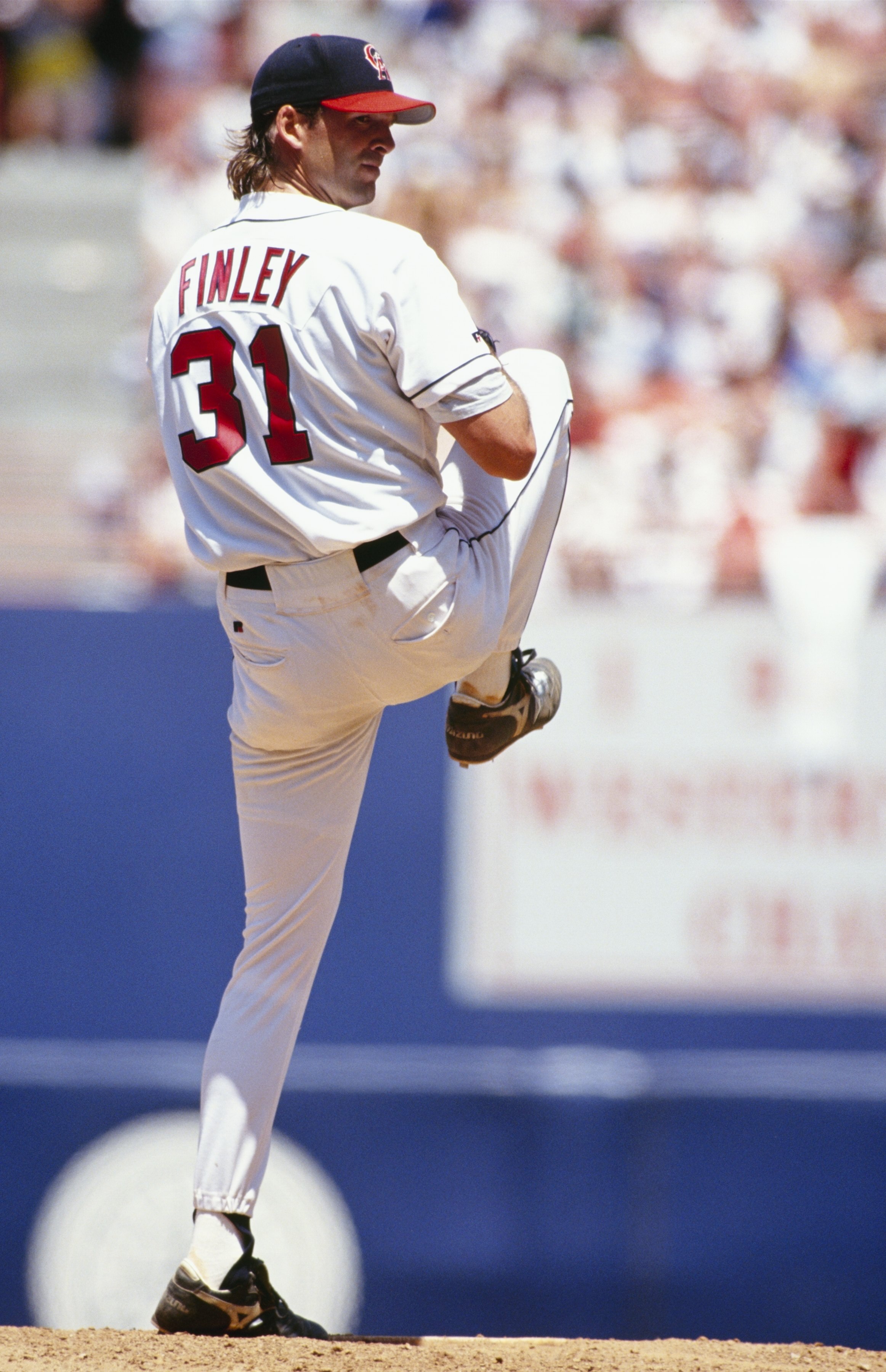 ANAHEIM, CA - JULY 11: Chuck Finley #31 of the California Angels pitches against the New York Yankees during their game at Anaheim Stadium on July 11, 1993 in Anaheim, California. (Photo by Jonathan Daniel/Getty Images)