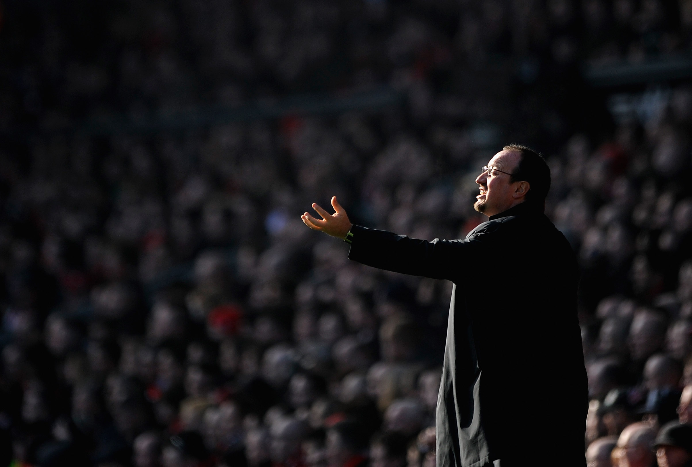 LIVERPOOL, ENGLAND - FEBRUARY 06:  Liverpool Manager Rafael Benitez gestures during the Barclays Premier League match between Liverpool and Everton at Anfield on February 6, 2010 in Liverpool, England.  (Photo by Laurence Griffiths/Getty Images)