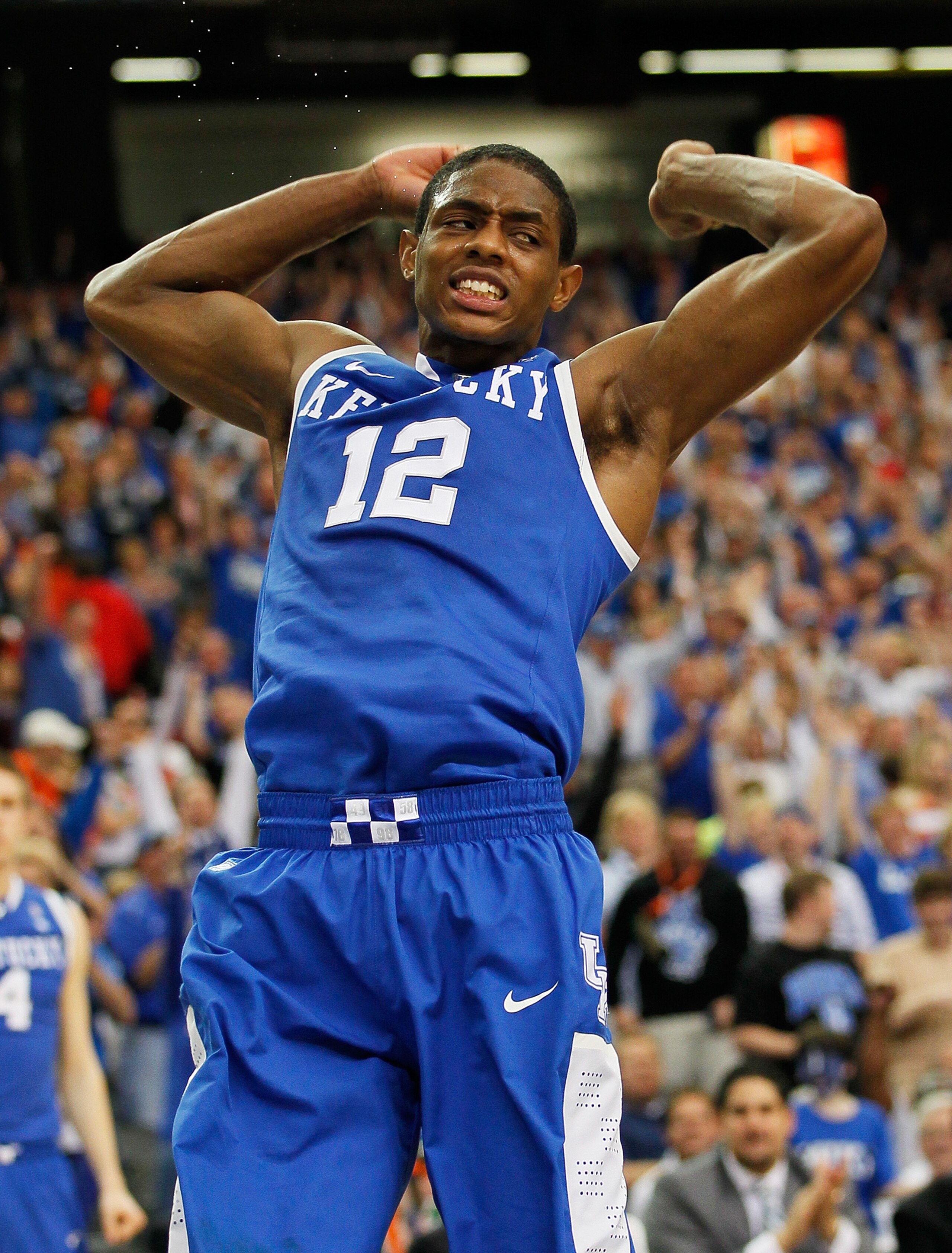 ATLANTA, GA - MARCH 13:  Brandon Knight #12 of the Kentucky Wildcats celebrates during their 70 to 54 win over the Florida Gators in the championship game of the SEC Men's Basketball Tournament at Georgia Dome on March 13, 2011 in Atlanta, Georgia.  (Phot