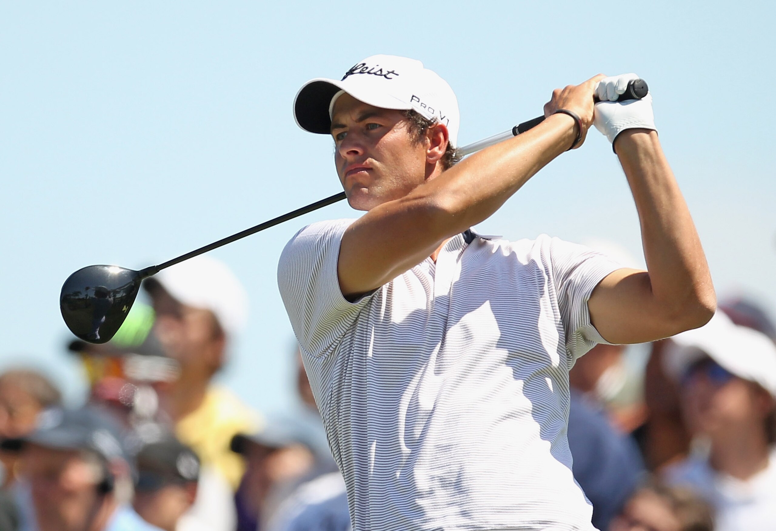 DORAL, FL - MARCH 13:  Adam Scott of Australia watches his tee shot on the second hole during the final round of the 2011 WGC- Cadillac Championship at the TPC Blue Monster at the Doral Golf Resort and Spa on March 13, 2011 in Doral, Florida.  (Photo by M