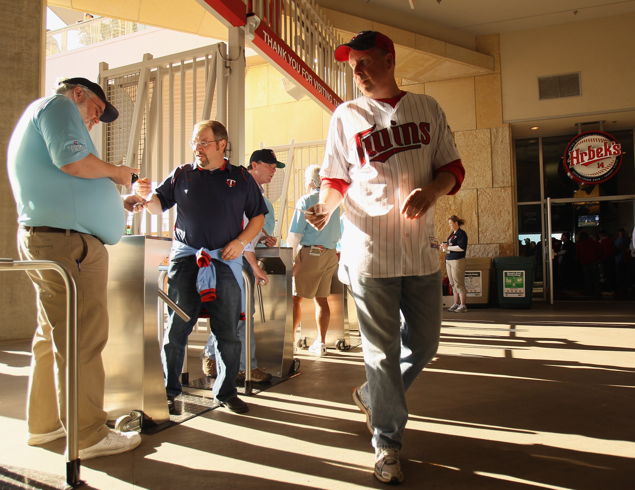 MINNEAPOLIS - OCTOBER 07:  Fans enter the stadium before the game between the Minnesota Twins and the New York Yankees for game two of the ALDS on October 7, 2010 at Target Field in Minneapolis, Minnesota.  (Photo by Elsa/Getty Images)