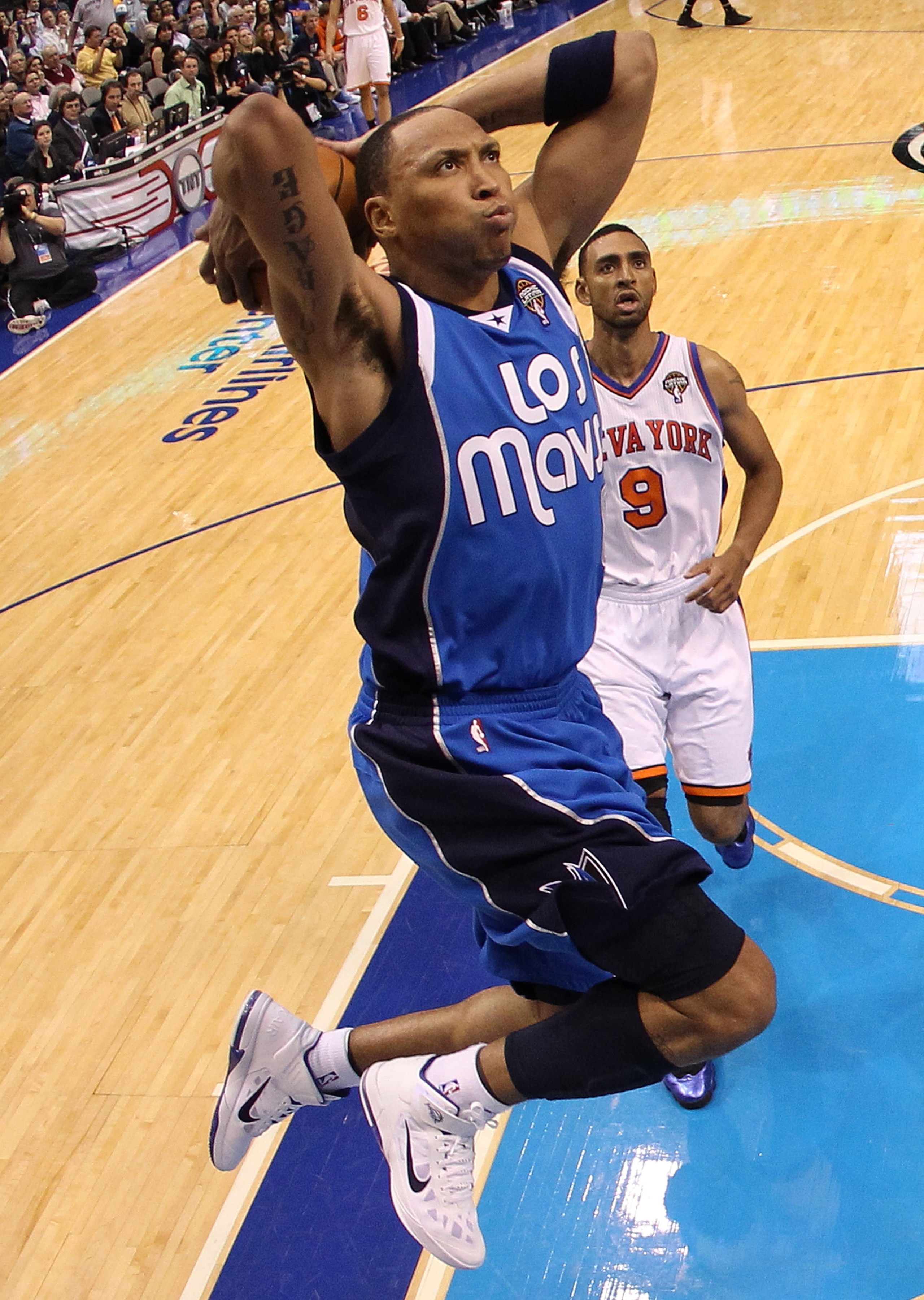 DALLAS, TX - MARCH 10:  Shawn Marion #0 of the Dallas Mavericks drives the hoop against Jared Jeffries #9 of the New York Knicks at American Airlines Center on March 10, 2011 in Dallas, Texas.  NOTE TO USER: User expressly acknowledges and agrees that, by