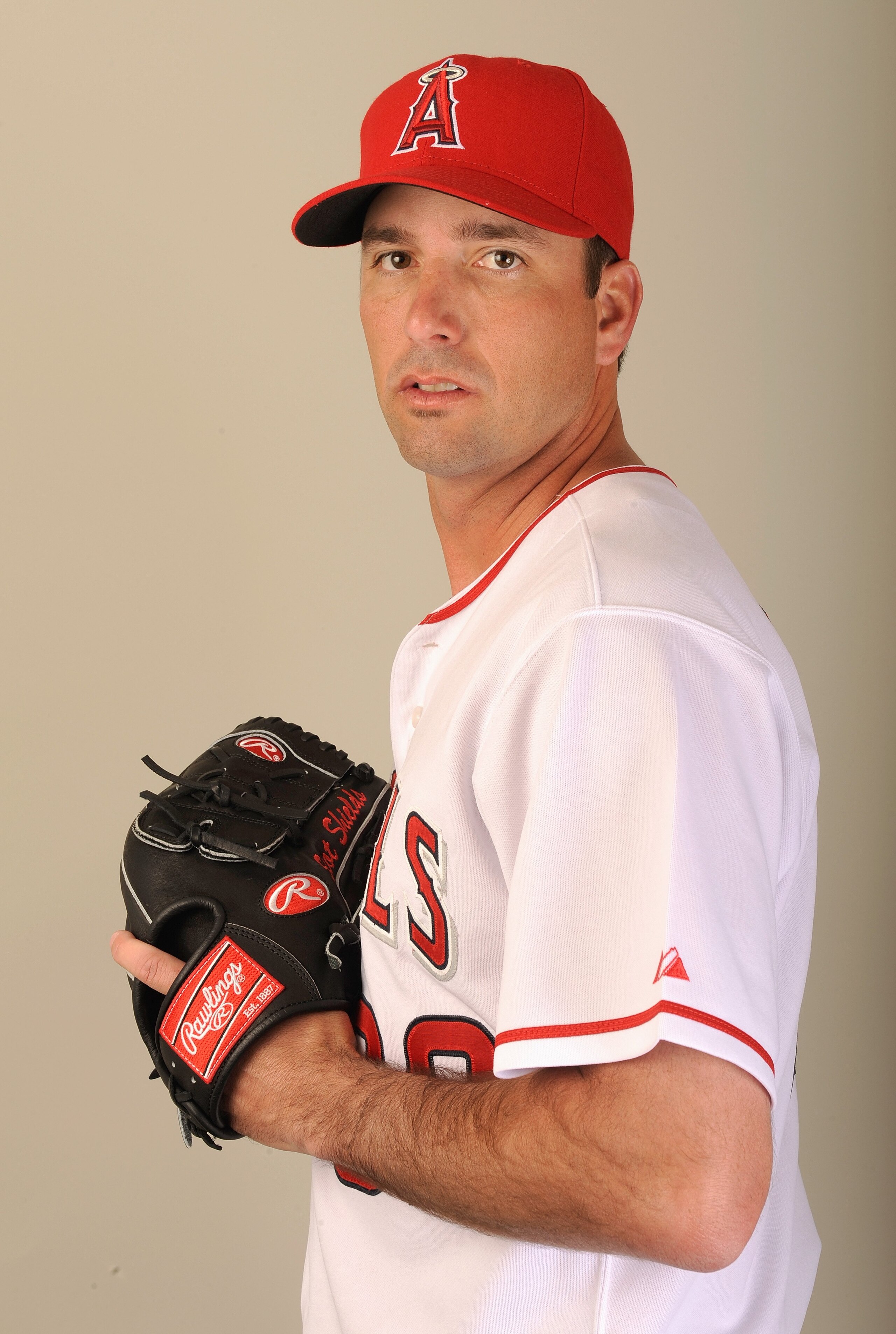 TEMPE, AZ - FEBRUARY 25:  Scot Shields #62 of the Los Angeles Angels of Anaheim poses during photo day at Tempe Diablo Stadium on February 25, 2009 in Tempe, Arizona. (Photo by Kevork Djansezian/Getty Images)