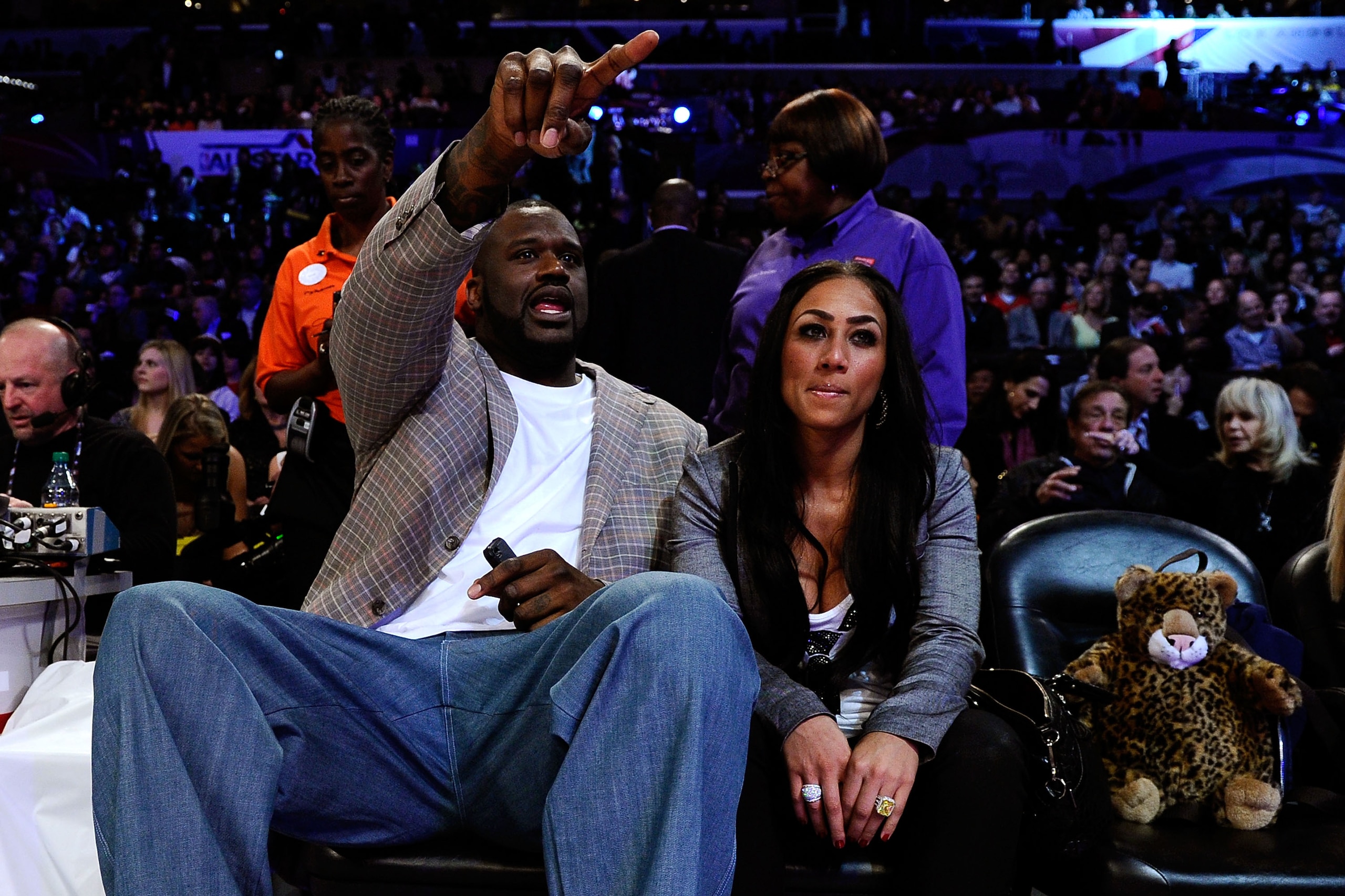 LOS ANGELES, CA - FEBRUARY 19: Shaquille O'Neal of the Boston Celtics with girlfriend Nicole 'Hoopz' Alexander sit courtside as they attend NBA All-Star Saturday night presented by State Farm at Staples Center on February 19, 2011 in Los Angeles, Califor LOS ANGELES, CA - FEBRUARY 19: Shaquille O'Neal of the Boston Celtics with girlfriend Nicole 'Hoopz' Alexander sit courtside as they attend NBA All-Star Saturday night presented by State Farm at Staples Center on February 19, 2011 in Los Angeles, Califor