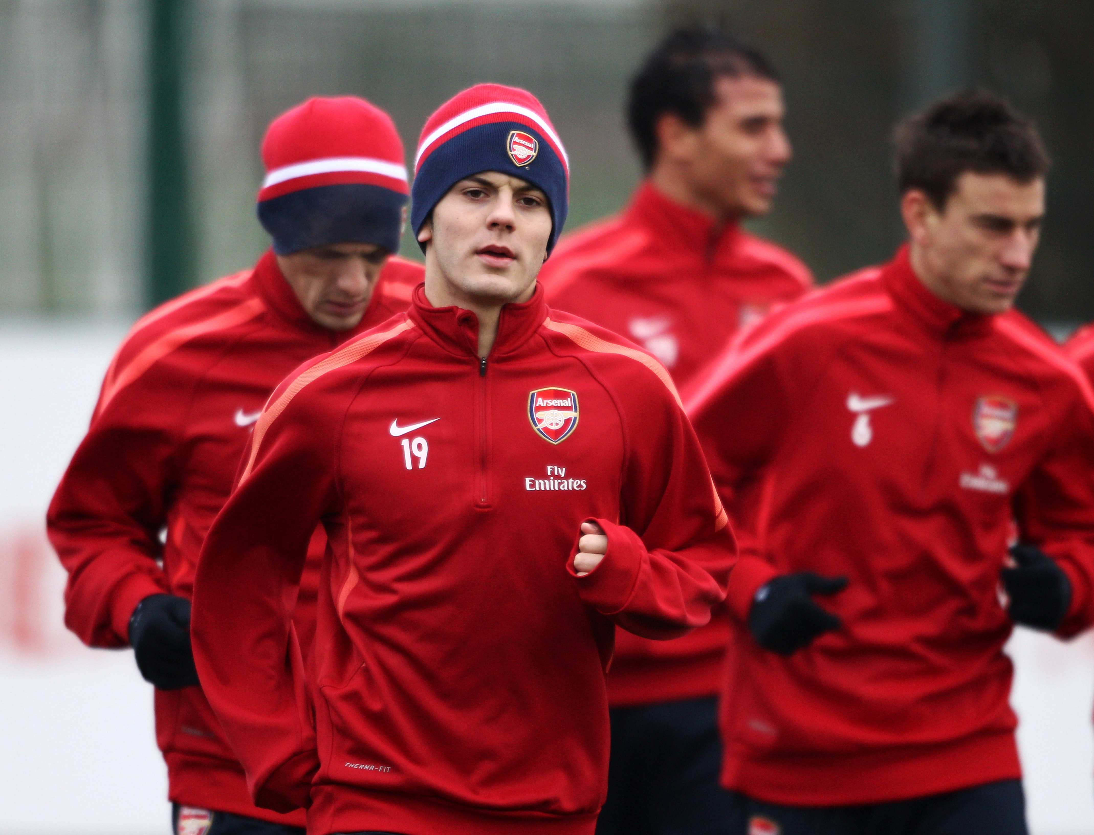 ST ALBANS, ENGLAND - DECEMBER 15:  Jack Wilshere runs during the Arsenal Training Session at London Colney on December 15, 2010 in St Albans, England.  (Photo by Dean Mouhtaropoulos/Getty Images)