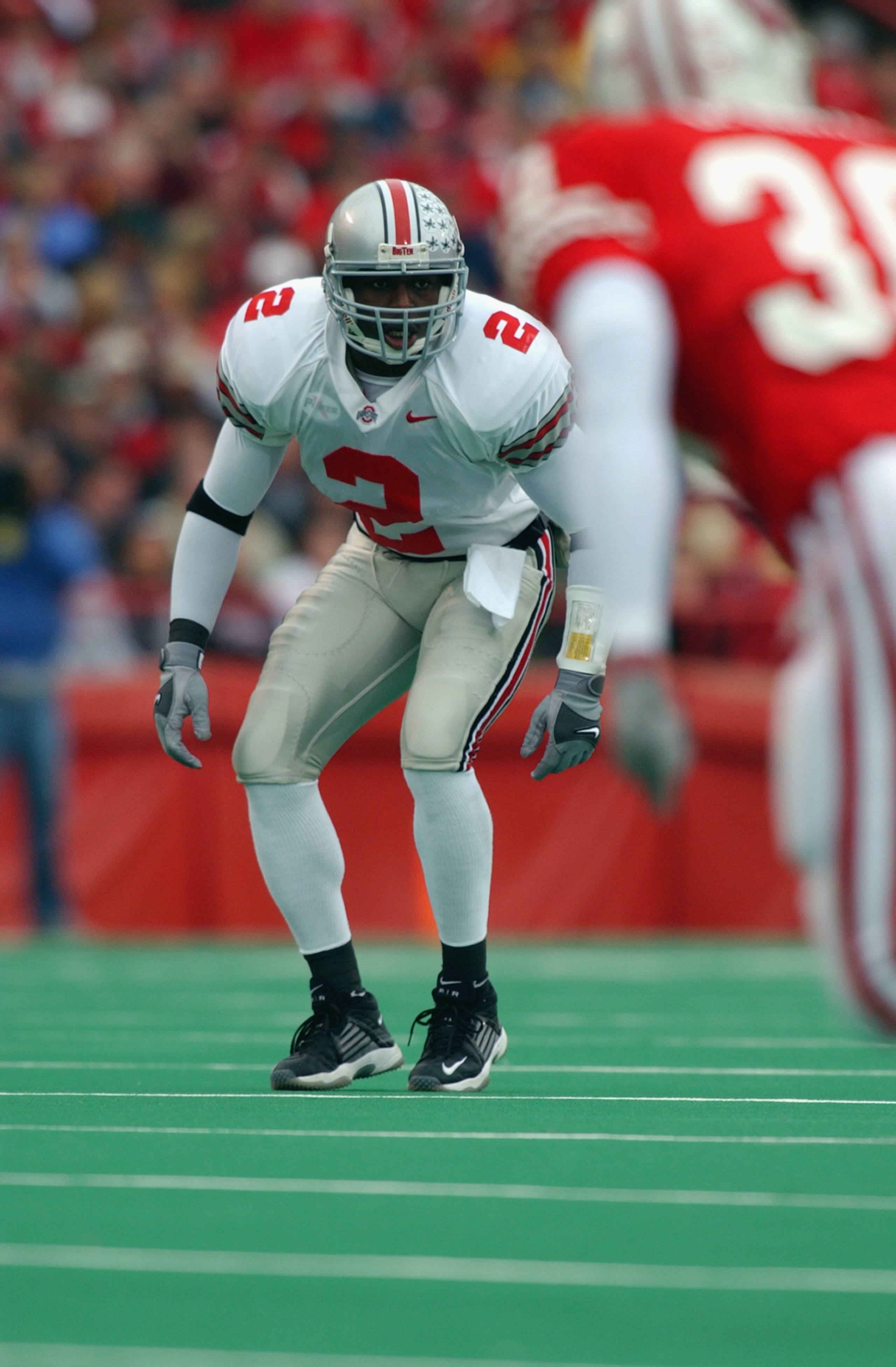 MADISON, WI - OCTOBER 19:  Safety Mike Doss #2 of the Ohio State Buckeyes watches the play develop during the Big Ten Conference football game against the Wisconsin Badgers at Camp Randall Stadium on October 19, 2002 in Madison, Wisconsin.  The Buckeyes w