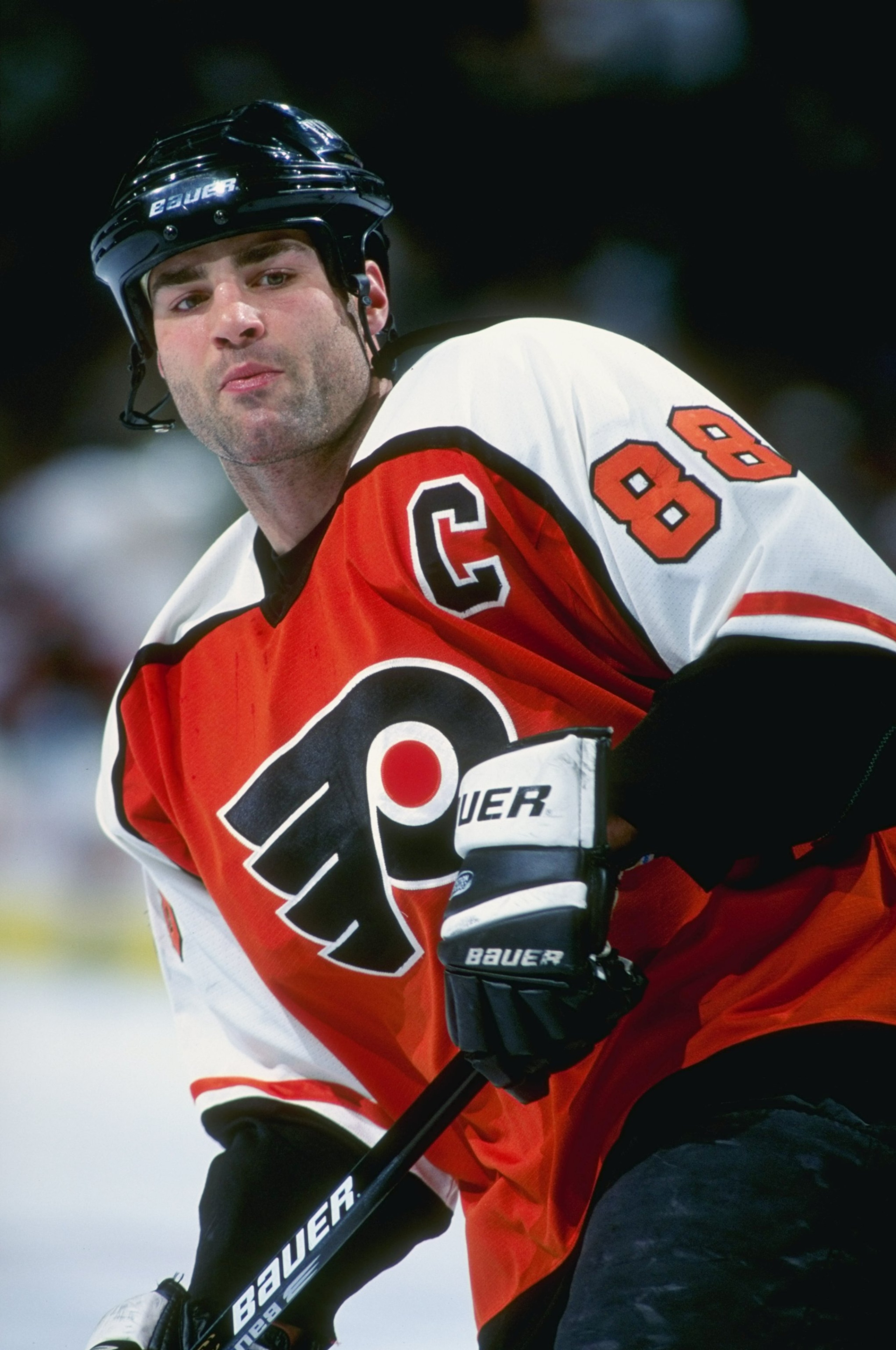 20 Feb 1999:  Eric Lindros #88 of the Philadelphia Flyers looking on during the game against the Ottawa Senators at the Corel Centre in Ottawa, Canada. The Senators defeated the Flyers 4-1. Mandatory Credit: Robert Laberge  /Allsport