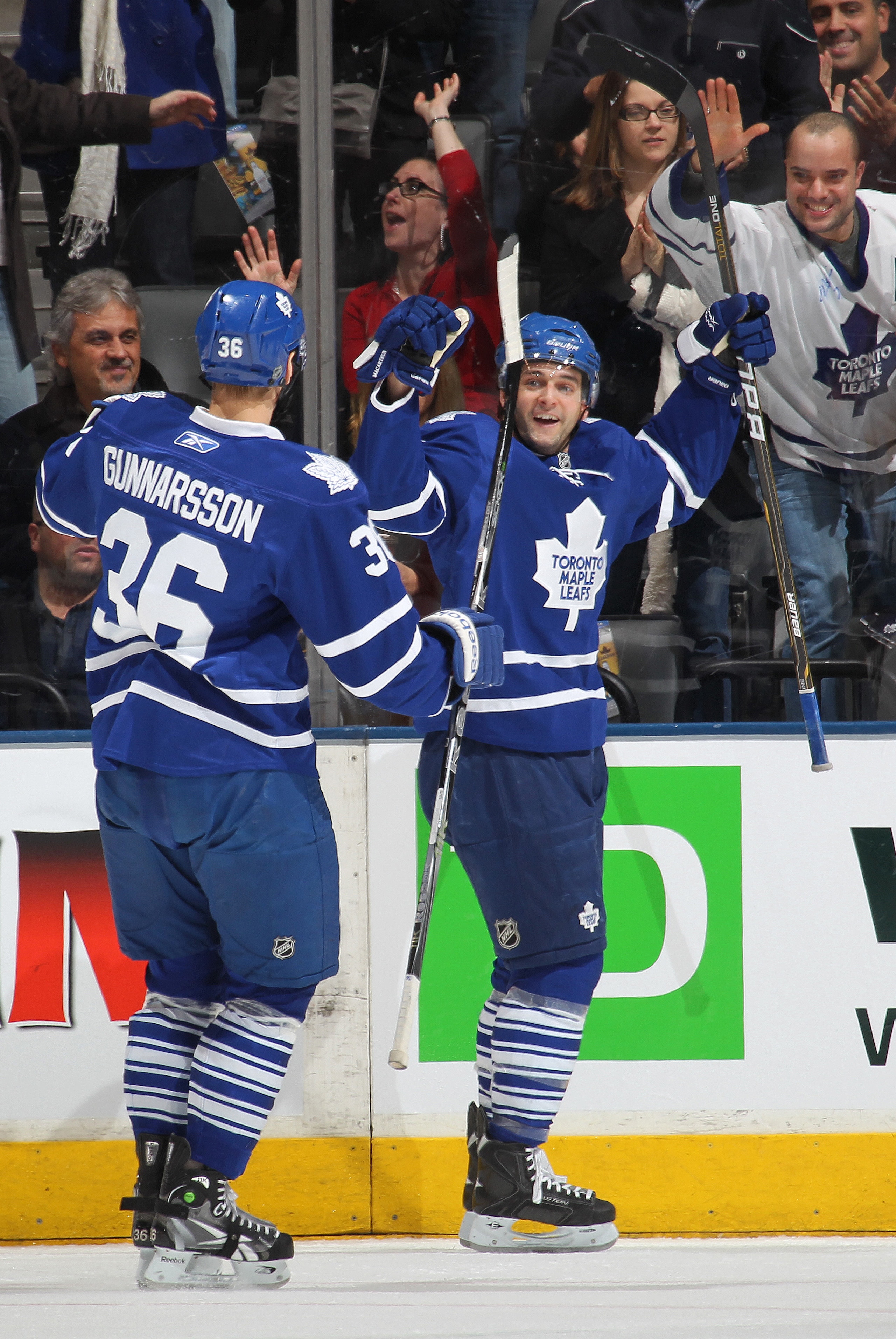 TORONTO,CANADA - MARCH 12:  Clarke MacArthur #16 of the Toronto Maple Leafs is all smiles after scoring his 20th goal of the season in a game against the Buffalo Sabres on March 12, 2011 at the Air Canada Centre in Toronto, Canada. (Photo by Claus Anderse