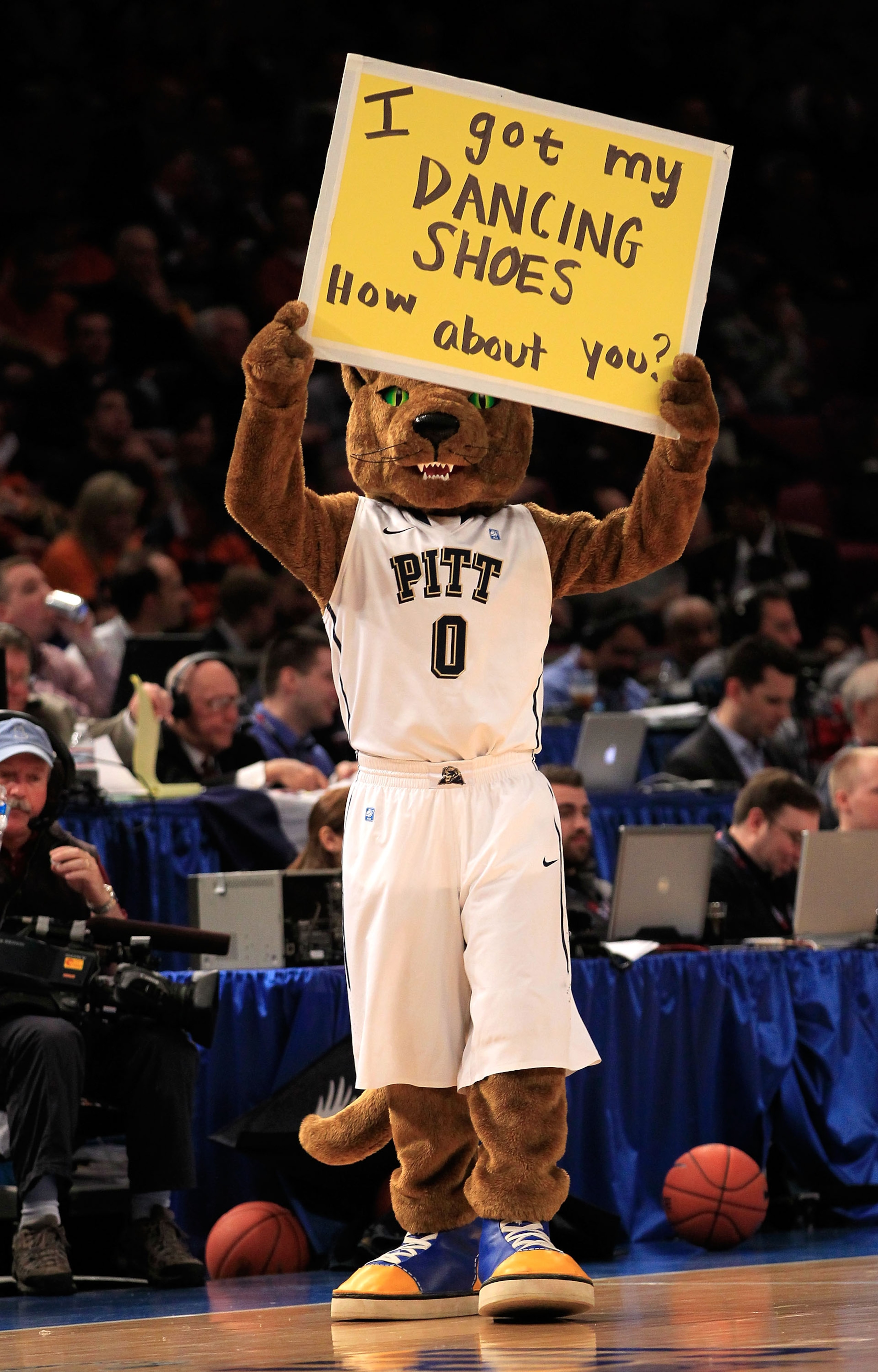 NEW YORK, NY - MARCH 10: The Pittsburgh Panthers mascot walks on the court during the game against the Connecticut Huskies during the quarterfinals of the 2011 Big East Men's Basketball Tournament presented by American Eagle Outfitters  at Madison Square