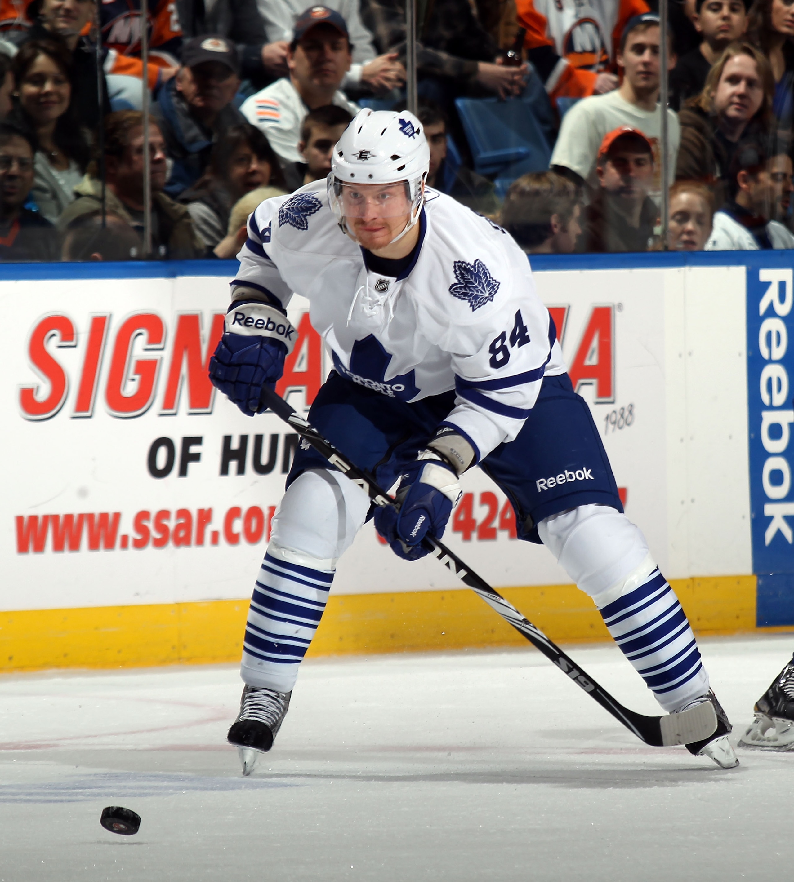 UNIONDALE, NY - MARCH 08:  Mikhail Grabovski #84 of the Toronto Maple Leafs skates against the New York Islanders at the Nassau Coliseum on March 8, 2011 in Uniondale, New York. The Islanders defeated the Leafs 4-3 in overtime.  (Photo by Bruce Bennett/Ge