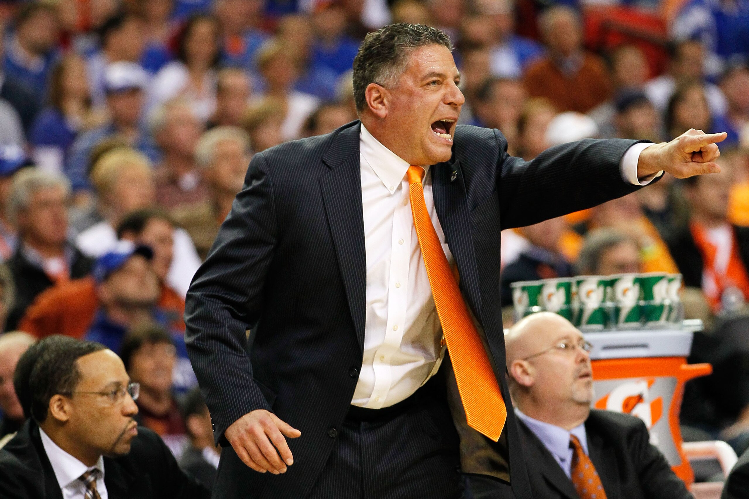 ATLANTA, GA - MARCH 11:  Head coach Bruce Pearl of the Tennessee Volunteers shouts instructions to his team during their game against the Florida Gators during the quarterfinals of the SEC Men's Basketball Tournament at Georgia Dome on March 11, 2011 in A