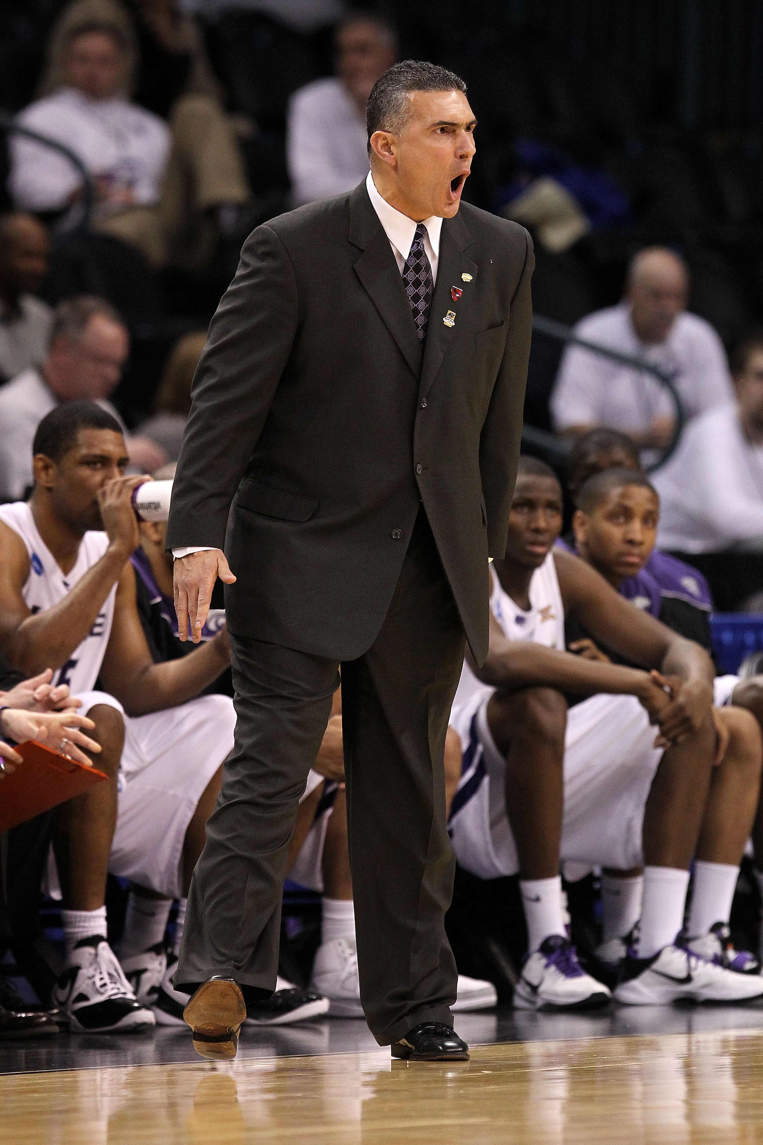 OKLAHOMA CITY - MARCH 20:  Head coach Frank Martin of the Kansas State Wildcats reacts against the Brigham Young Cougars during the second round of the 2010 NCAA men's basketball tournament at Ford Center on March 20, 2010 in Oklahoma City, Oklahoma.  (Ph