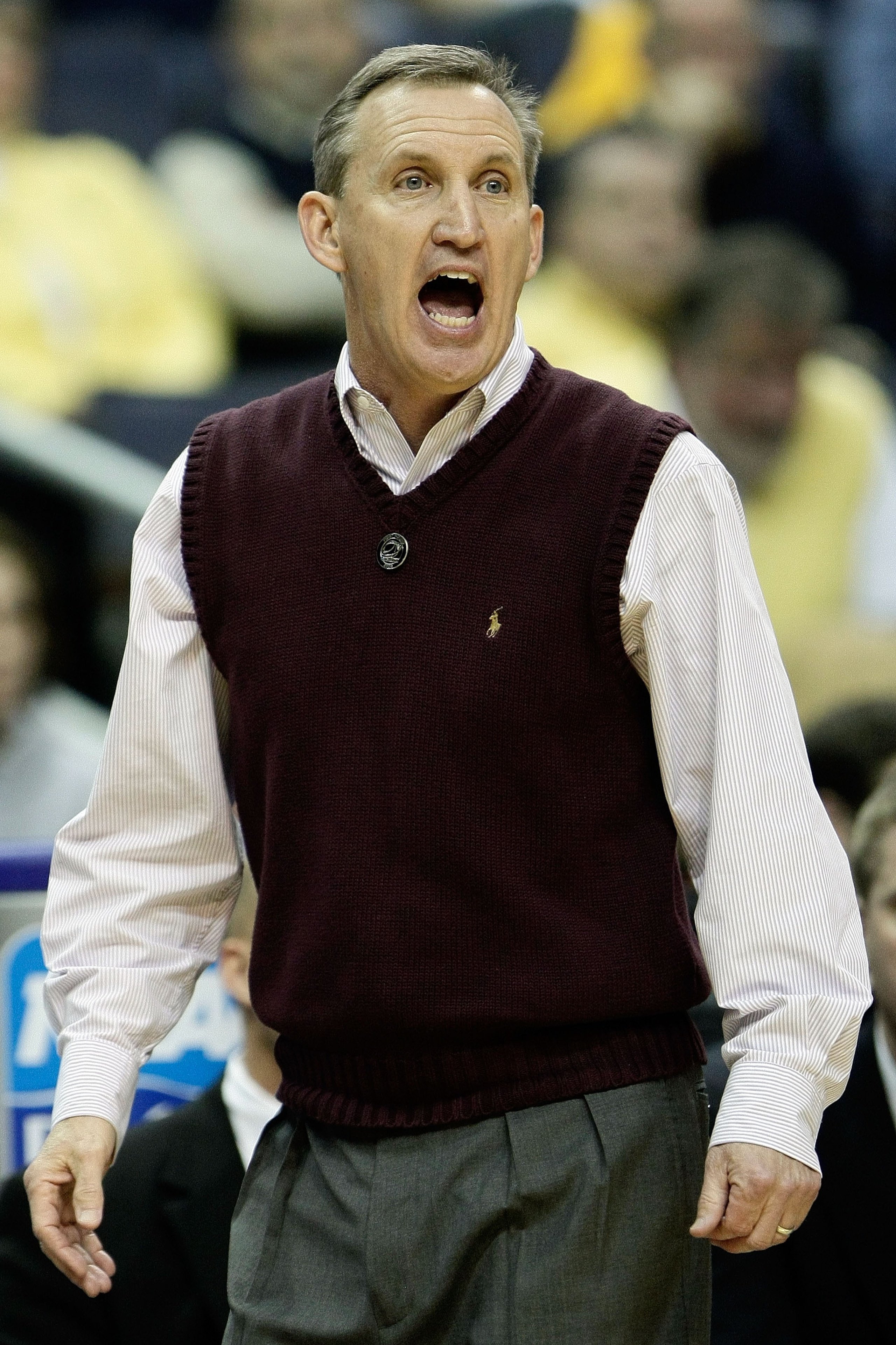 WASHINGTON - MARCH 20: Head coach Rick Byrd of the Belmont Bruins shouts from the sidelines against the Duke Blue Devils during the first round of the West Regional as part of the 2008 NCAA Men's Basketball Tournament at the Verizon Center on March 20, 20