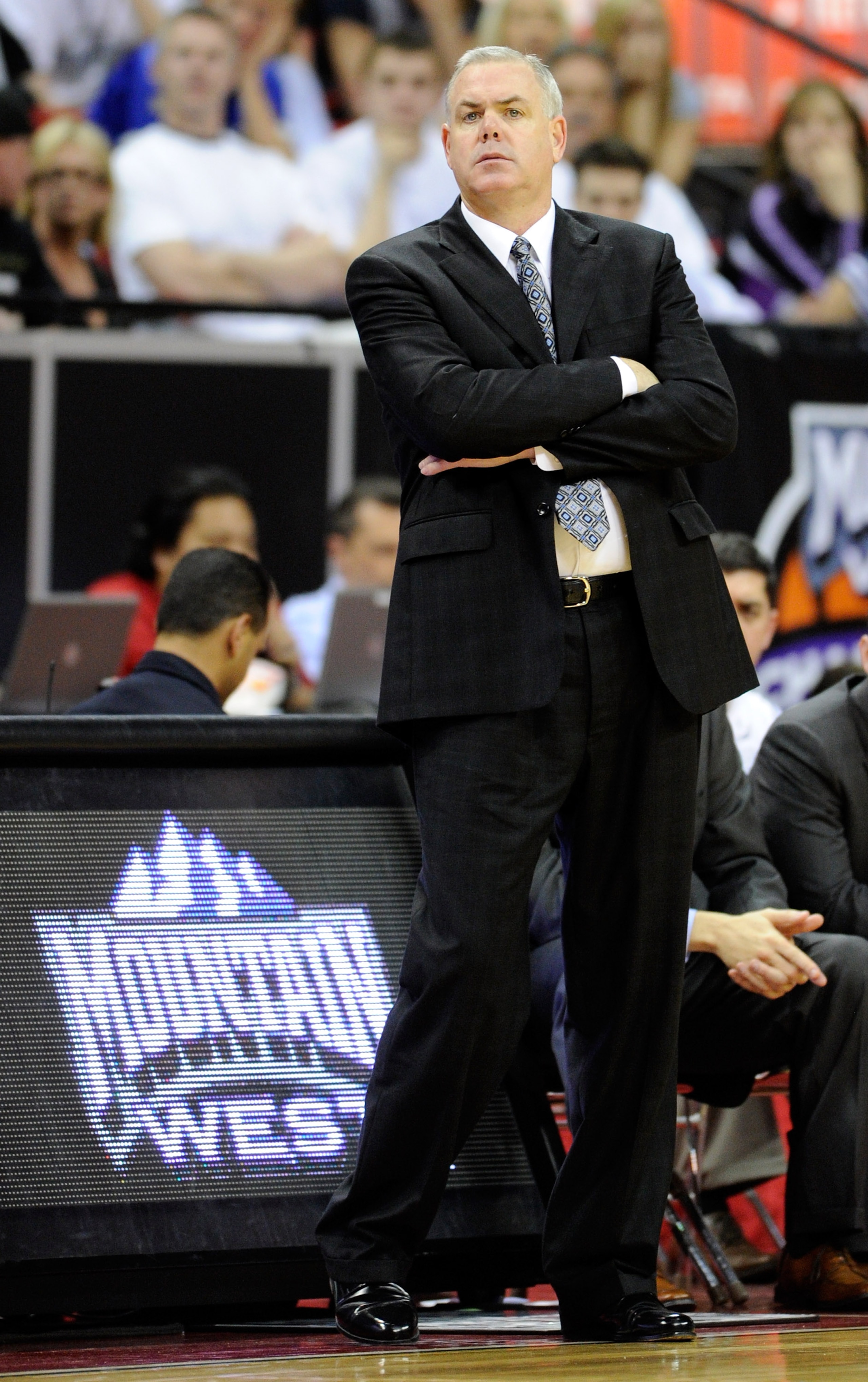 LAS VEGAS, NV - MARCH 12:  Head coach Dave Rose of the Brigham Young University Cougars watches his players during their 72-54 loss to the San Diego State Aztecs in the championship game of the Conoco Mountain West Conference Basketball tournament at the