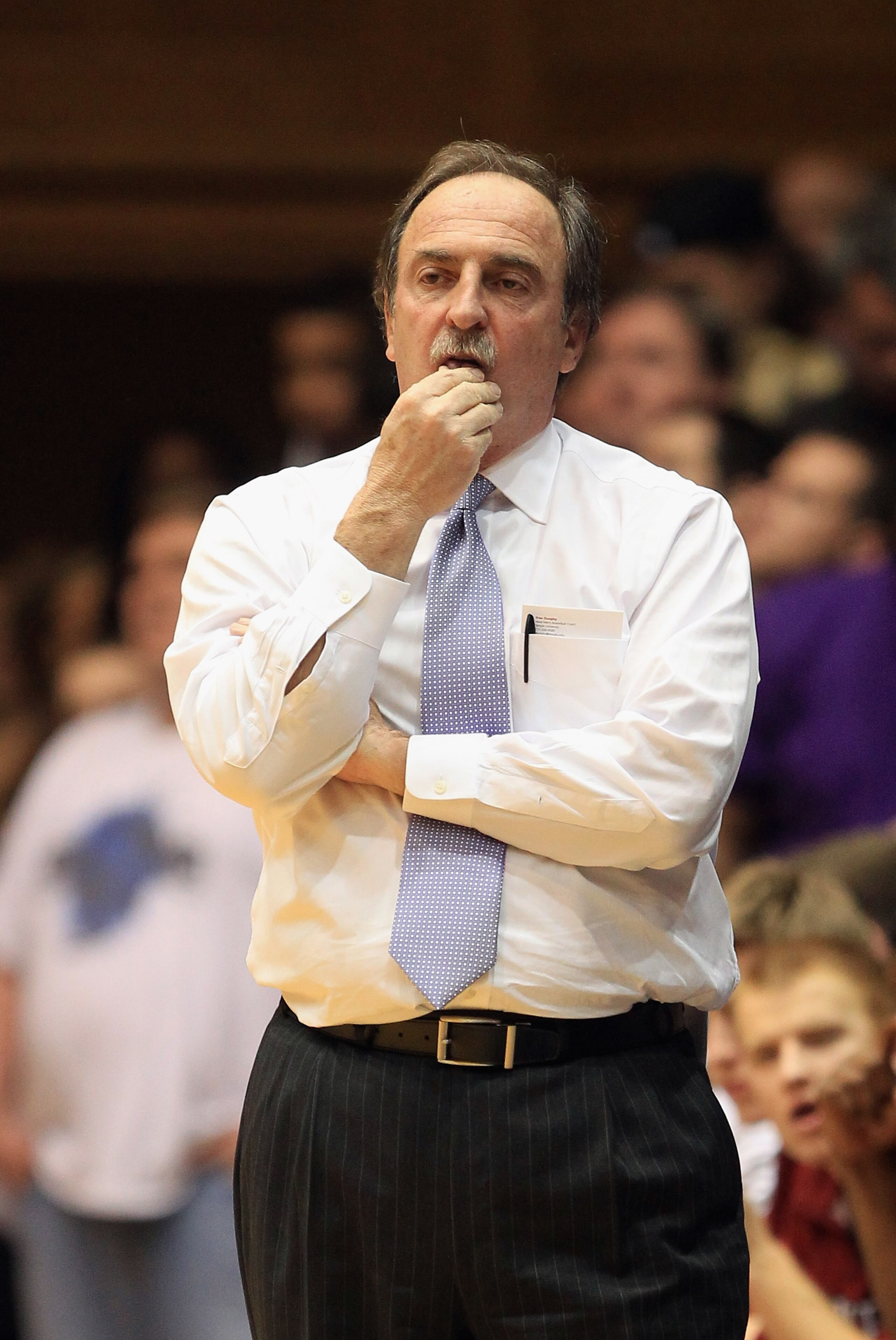 DURHAM, NC - FEBRUARY 23:  Head coach Fran Dunphy of the Temple Owls watches his team against the Duke Blue Devils during their game at Cameron Indoor Stadium on February 23, 2011 in Durham, North Carolina.  (Photo by Streeter Lecka/Getty Images)