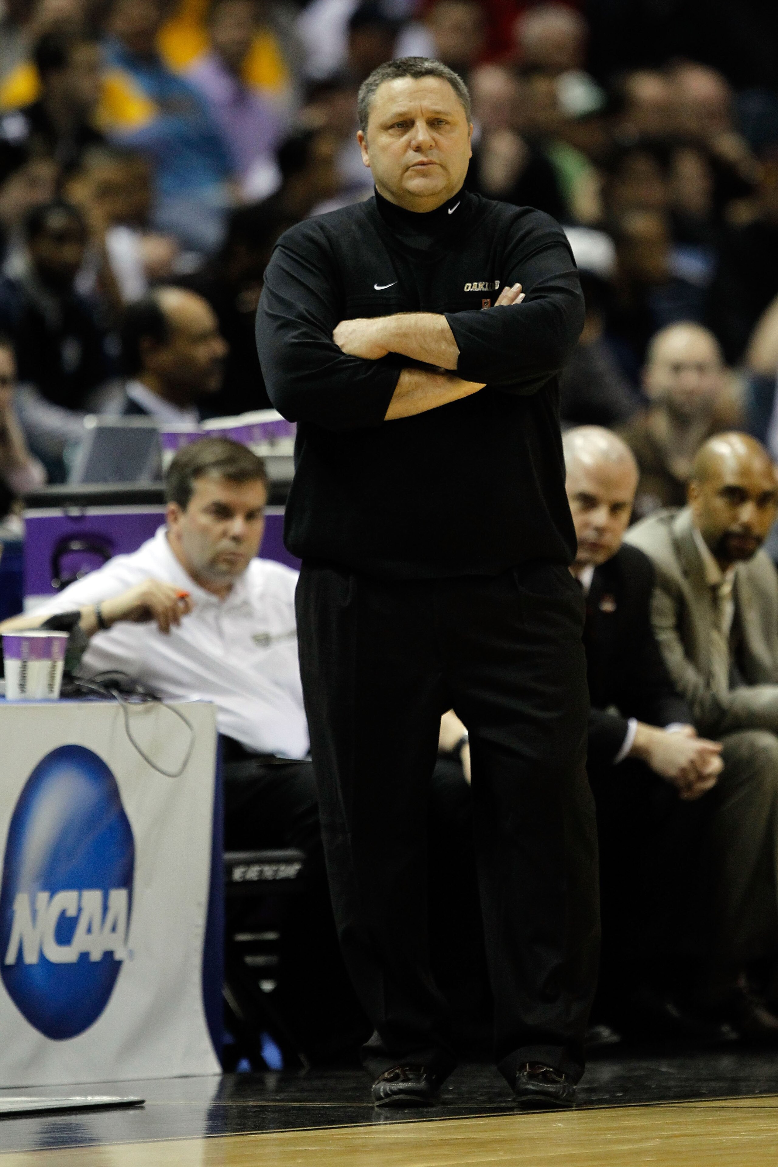 MILWAUKEE - MARCH 19:  Head coach Greg Kampe of the Oakland Golden Grizzlies looks on in the first half against the Pittsburgh Panthers during the first round of the 2010 NCAA men's basketball tournament at the Bradley Center on March 19, 2010 in Milwauke
