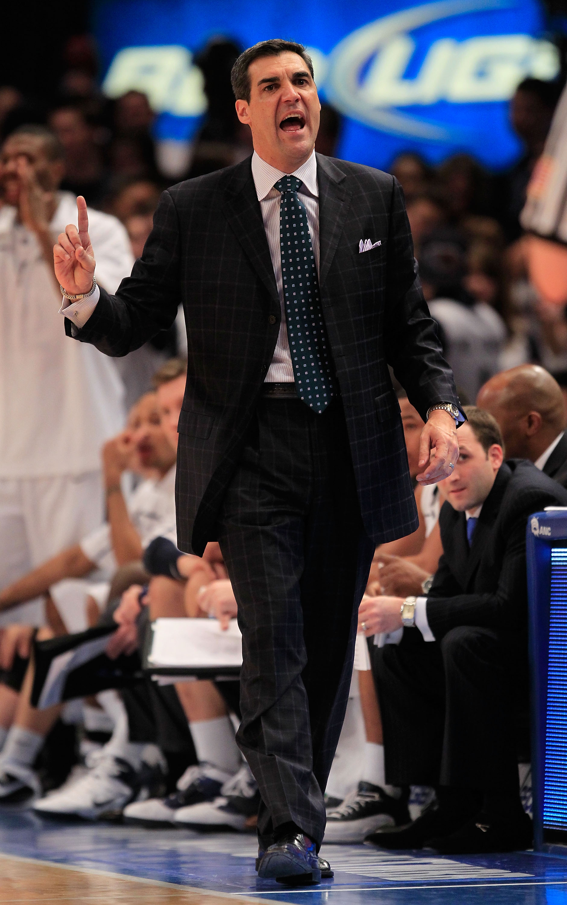NEW YORK, NY - MARCH 08:  Head coach Jay Wright of the Villanova Wildcats gestures from the bench against the South Florida Bulls during the first round of the 2011 Big East Men's Basketball Tournament presented by American Eagle Outfitters at Madison Squ
