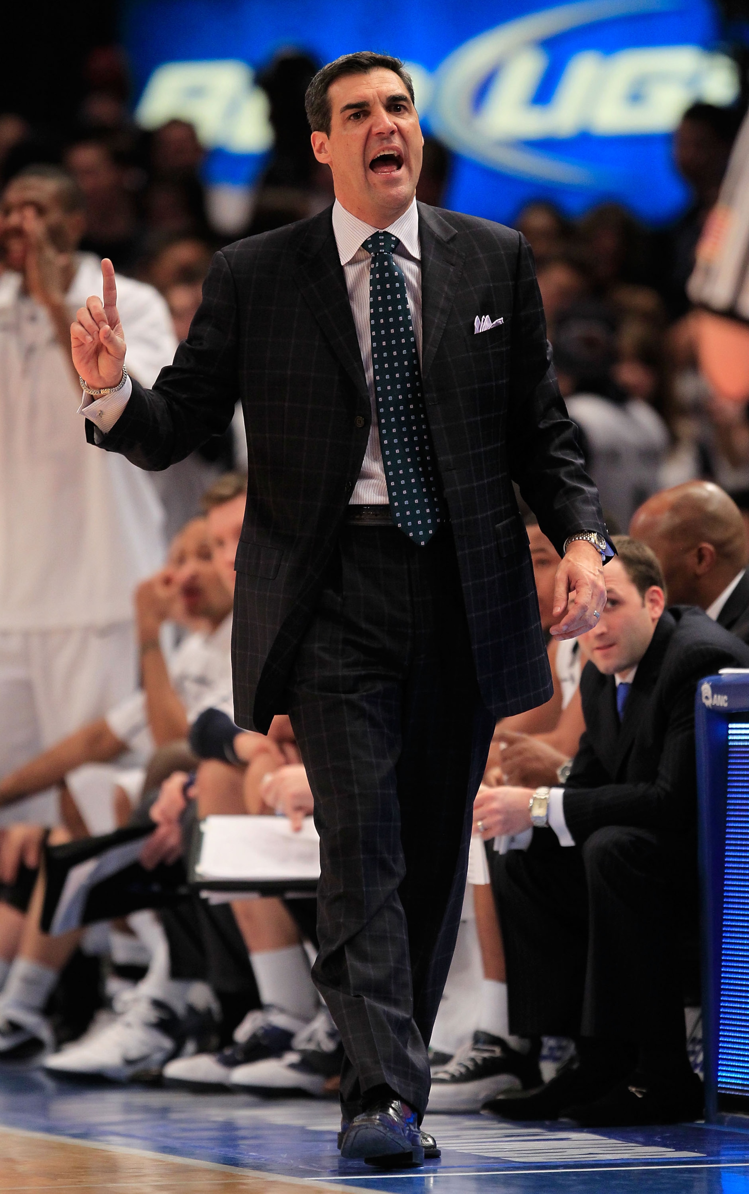 NEW YORK, NY - MARCH 08:  Head coach Jay Wright of the Villanova Wildcats gestures from the bench against the South Florida Bulls during the first round of the 2011 Big East Men's Basketball Tournament presented by American Eagle Outfitters at Madison Squ