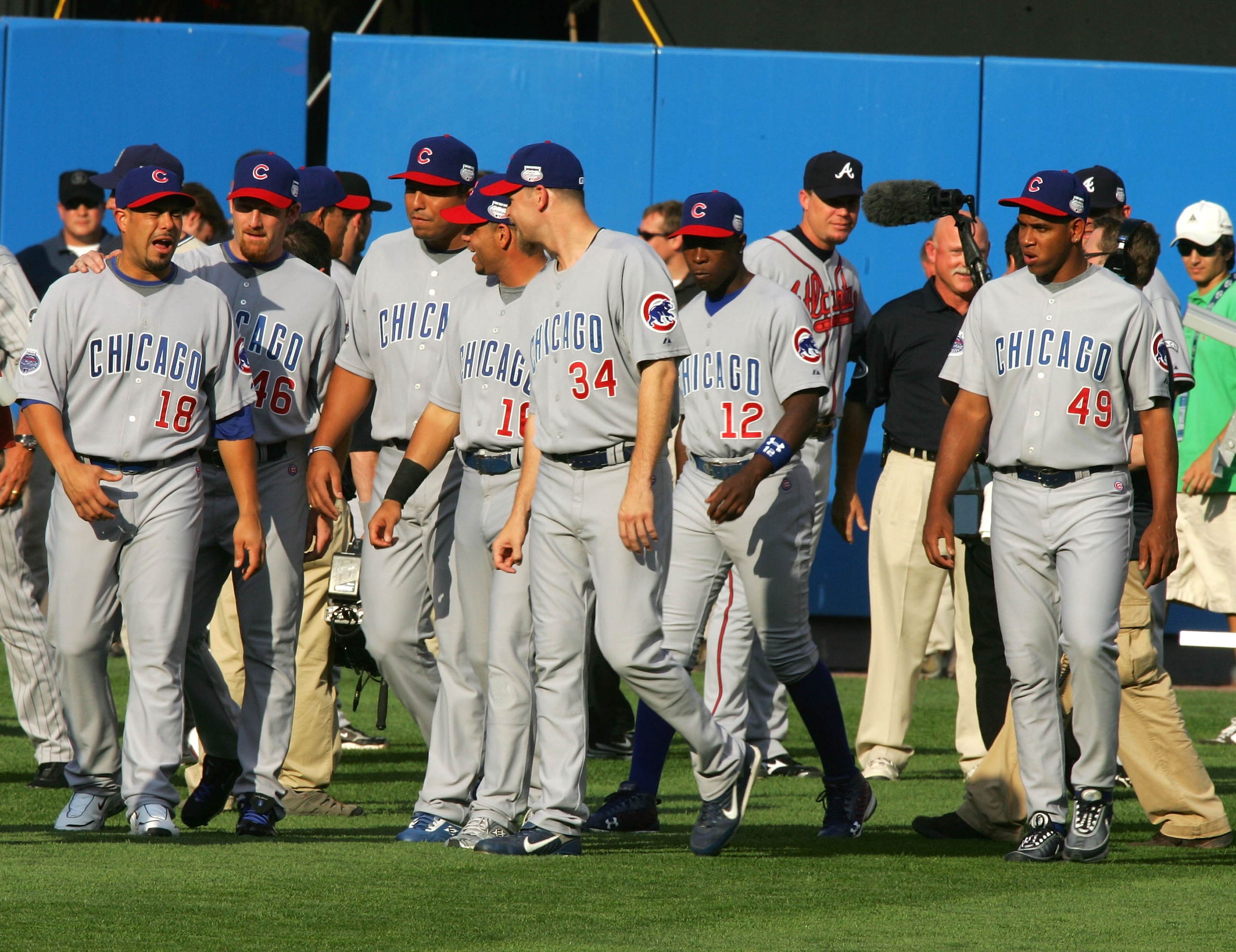 NEW YORK - JULY 15: National League All-Star Geovany Soto, Ryan Dempster, Carlos Zambrano, Aramis Ramirez, Kerry Wood, Alfonso Soriano and Carlos Marmol of the Chicago Cubs walk on the field before the 79th MLB All-Star Game at Yankee Stadium on July 15, NEW YORK - JULY 15: National League All-Star Geovany Soto, Ryan Dempster, Carlos Zambrano, Aramis Ramirez, Kerry Wood, Alfonso Soriano and Carlos Marmol of the Chicago Cubs walk on the field before the 79th MLB All-Star Game at Yankee Stadium on July 15,