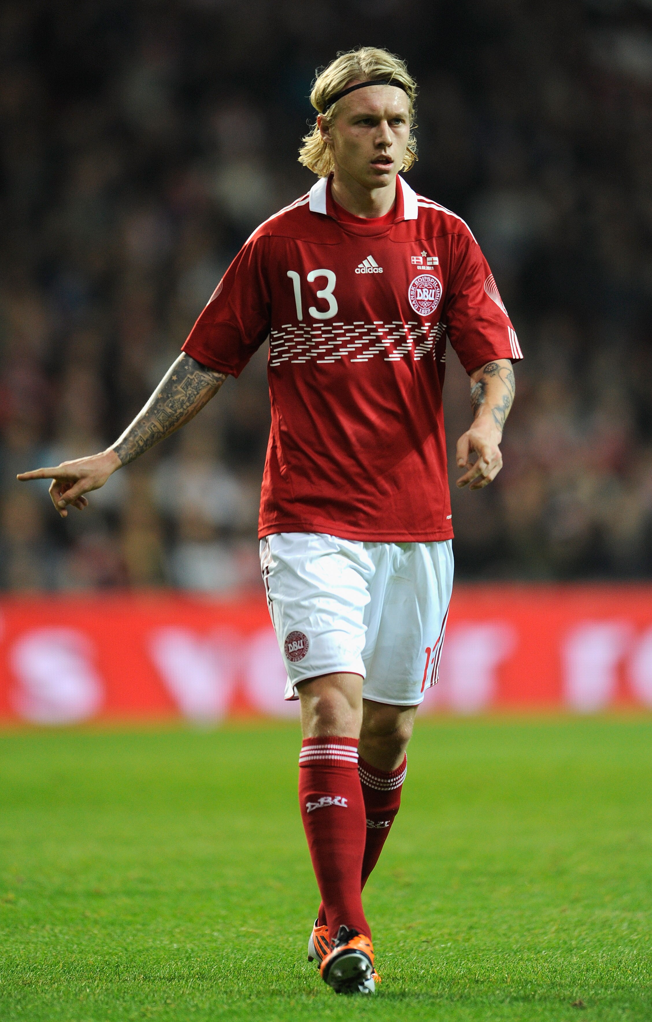 COPENHAGEN, DENMARK - FEBRUARY 09: Simon Kjaer of Denmark gestures during the international friendly match between Denmark and England at Parken Stadium on February 9, 2011 in Copenhagen, .  (Photo by Michael Regan/Getty Images)